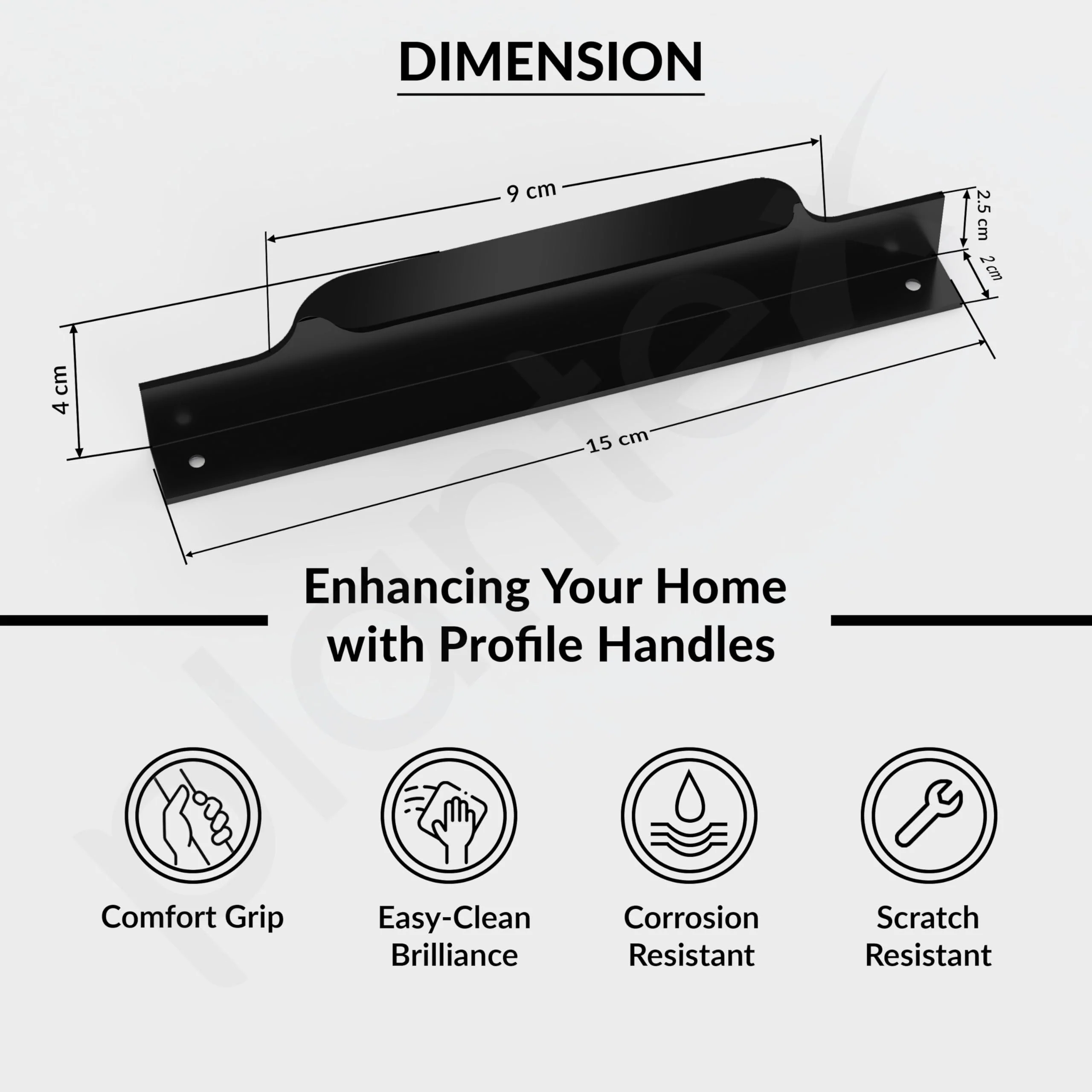 Plantex Profile Handle for Kitchen Cabinet/6 Inch Alluminium Drawer Profile Handle/Wardrobe Pull Handle for Home/Office/Hotel - Pack of 1 (Black) - Image 3