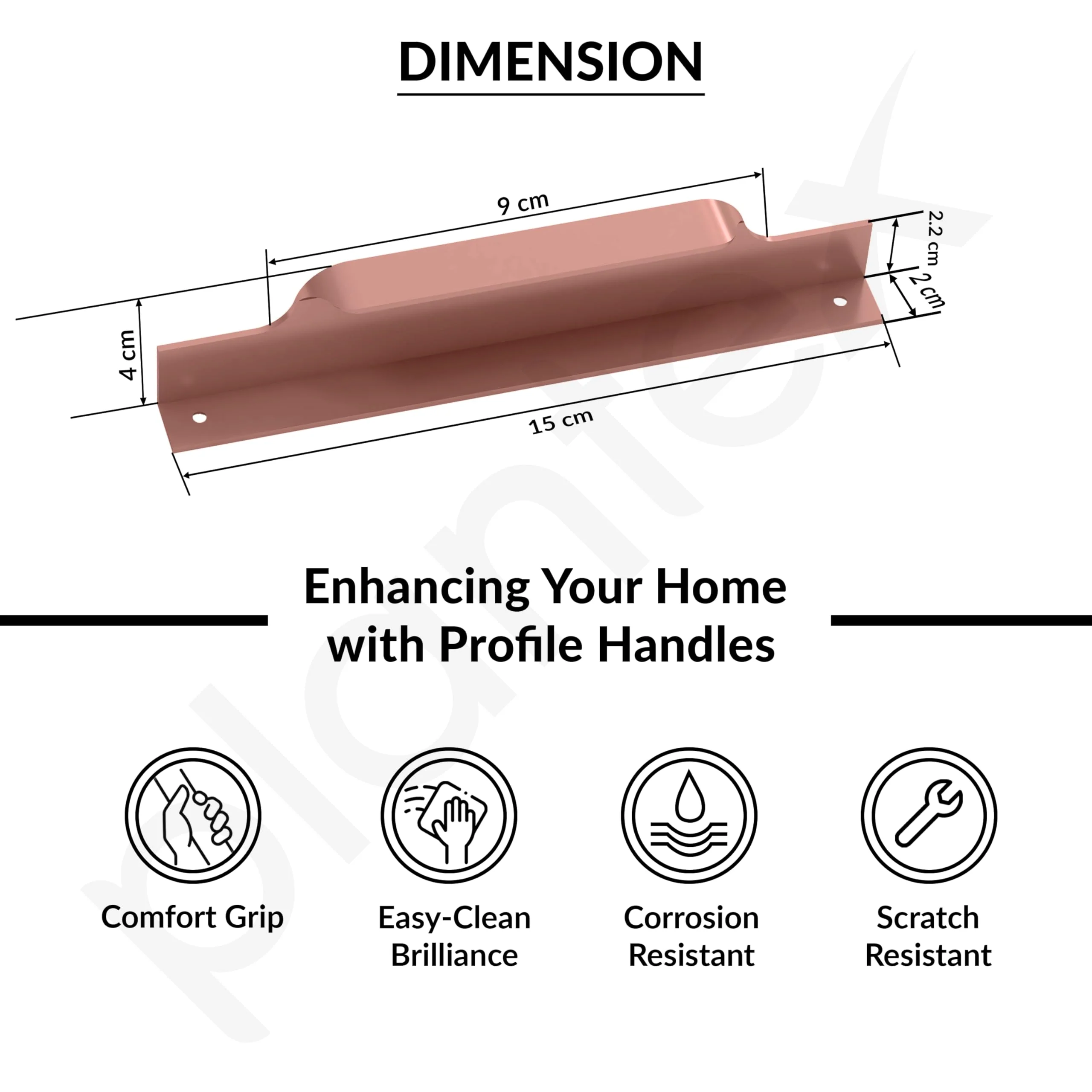 Plantex Profile Handle for Kitchen Cabinet/6 Inch Alluminium Drawer Profile Handle/Wardrobe Pull Handle for Home/Office/Hotel - Pack of 2 (Rose Gold) - Image 3