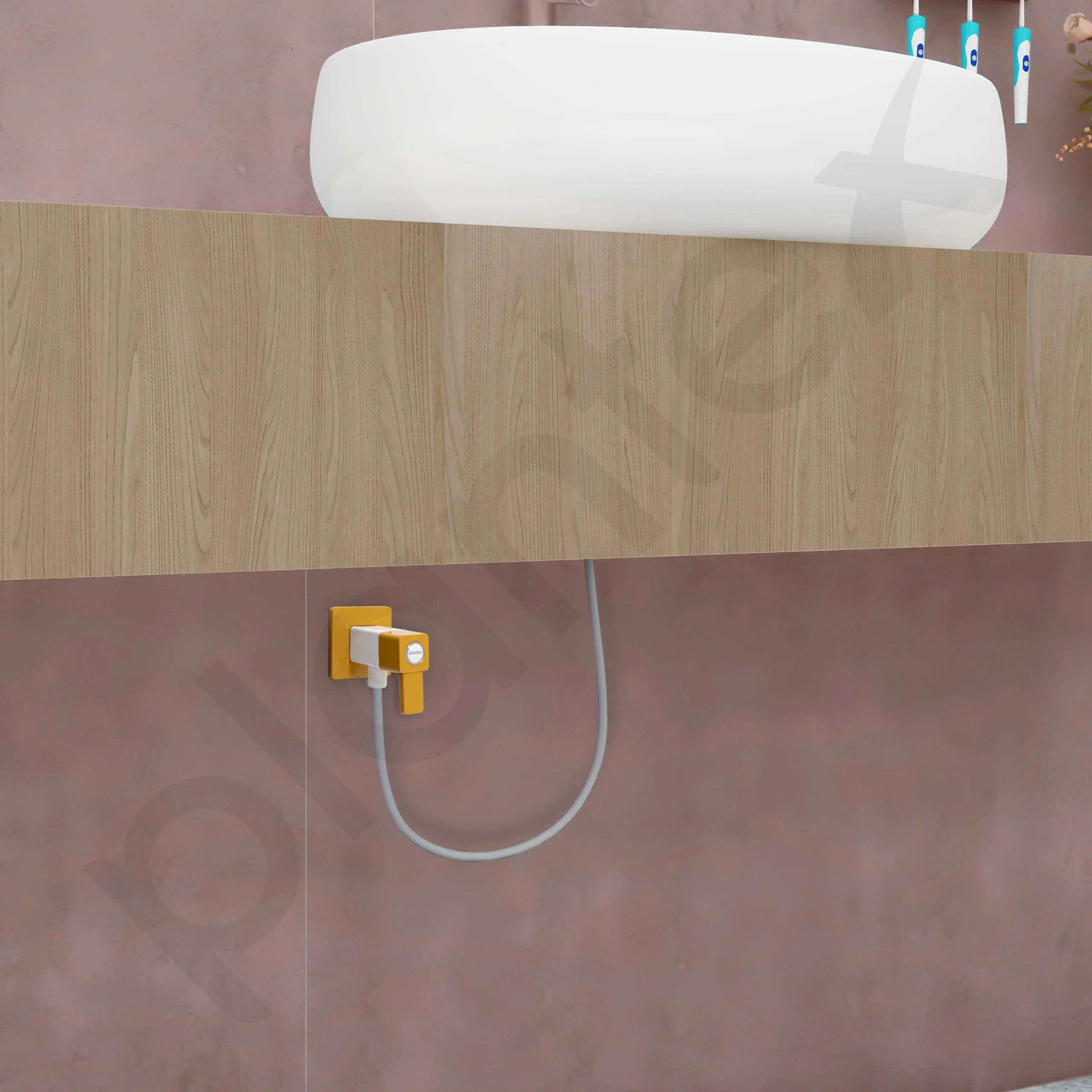 Plantex PTMT EDS-124 Single Way Angle Valve with Wall Flange & Teflon Tape for Bathroom/Angular Stop Cock (Yellow & White) - Image 2