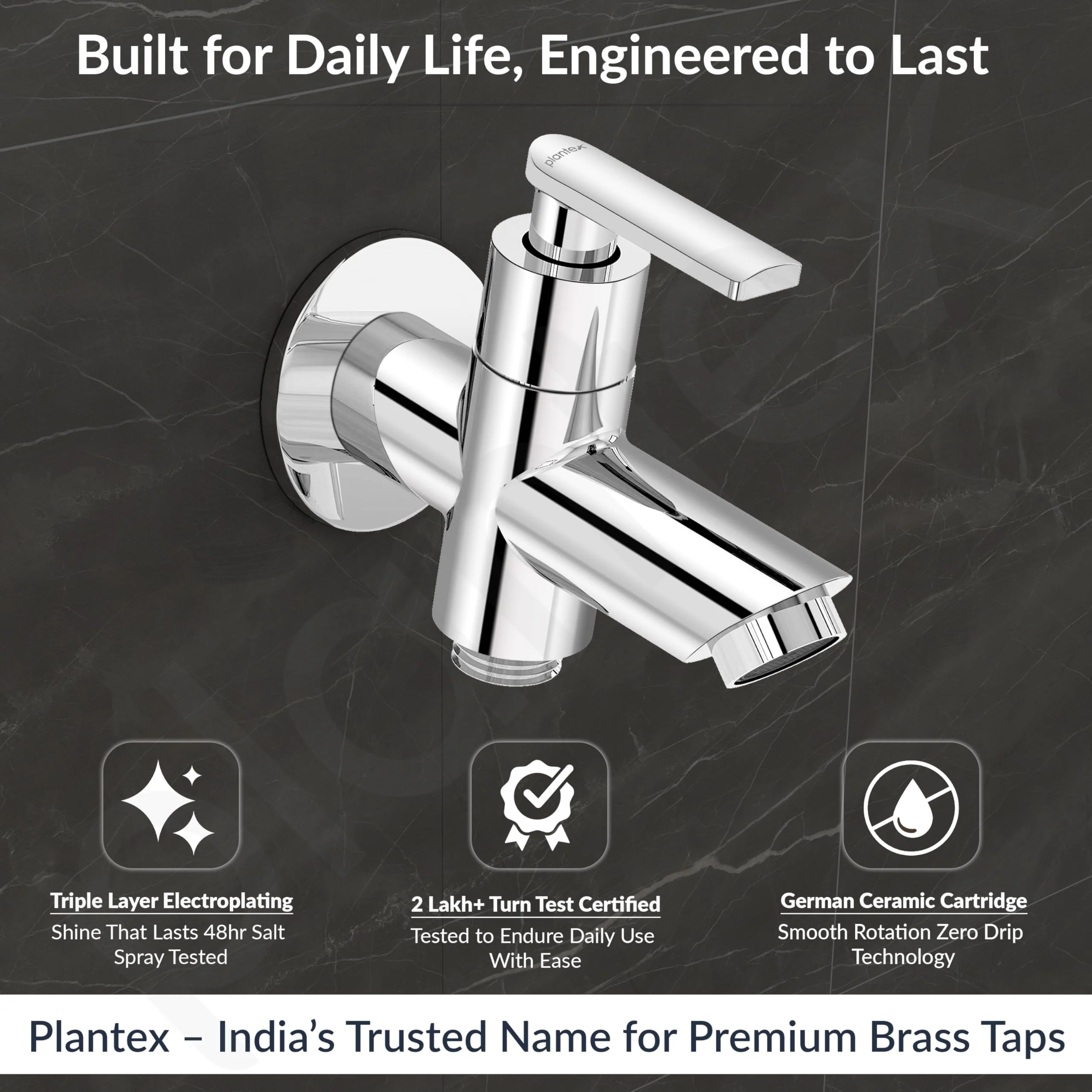 Plantex Pure Brass 2 in 1 Tap for Washing Machine with Water Saving Techonlogy Tap/Quarter Turn Water Tap with Brass Wall Flange & Teflon Tape-7 Year Warranty -(BAL-507-Chrome) - Image 2