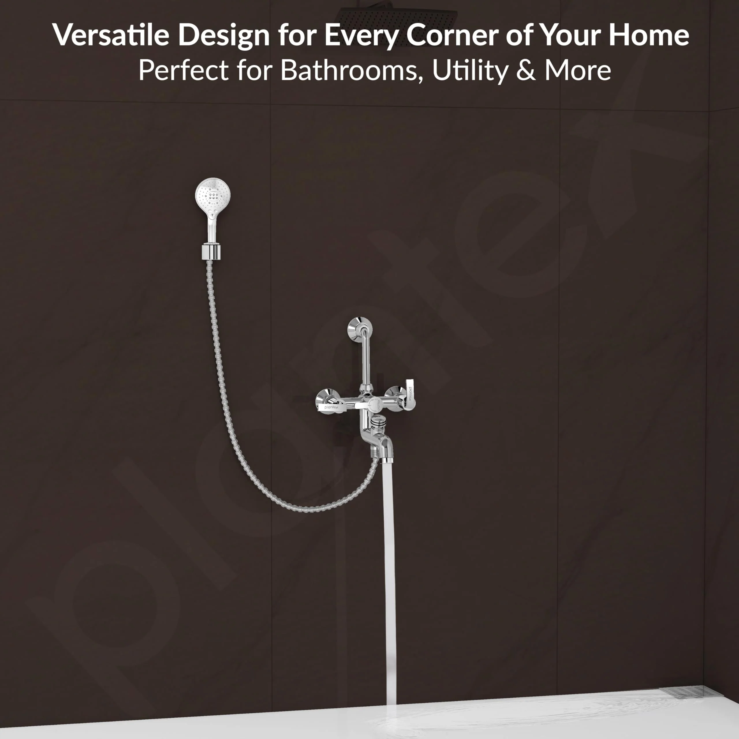 Plantex Pure Brass 3 in 1 Wall Mixer for Bathroom with L-Bend Provision for Overhead and Hand Shower/Mixer Tap for Bathroom with Water Saving Nozzle and Brass Wall Flange (COL-1019-Chrome) - Image 7