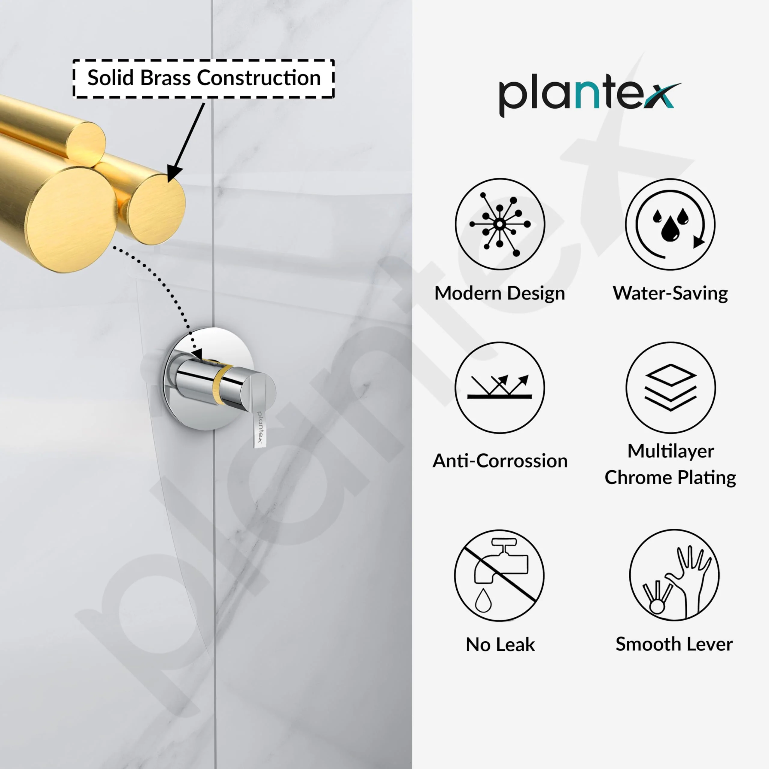 Plantex Pure Brass AQ-1406 Angular Concealed Stop Cock/Concealed Stop Valve Tap For Bathroom With Teflon Tape & Adjustable Brass Wall Flange - 15 mm (Mirror-Chrome Finish) - Image 4