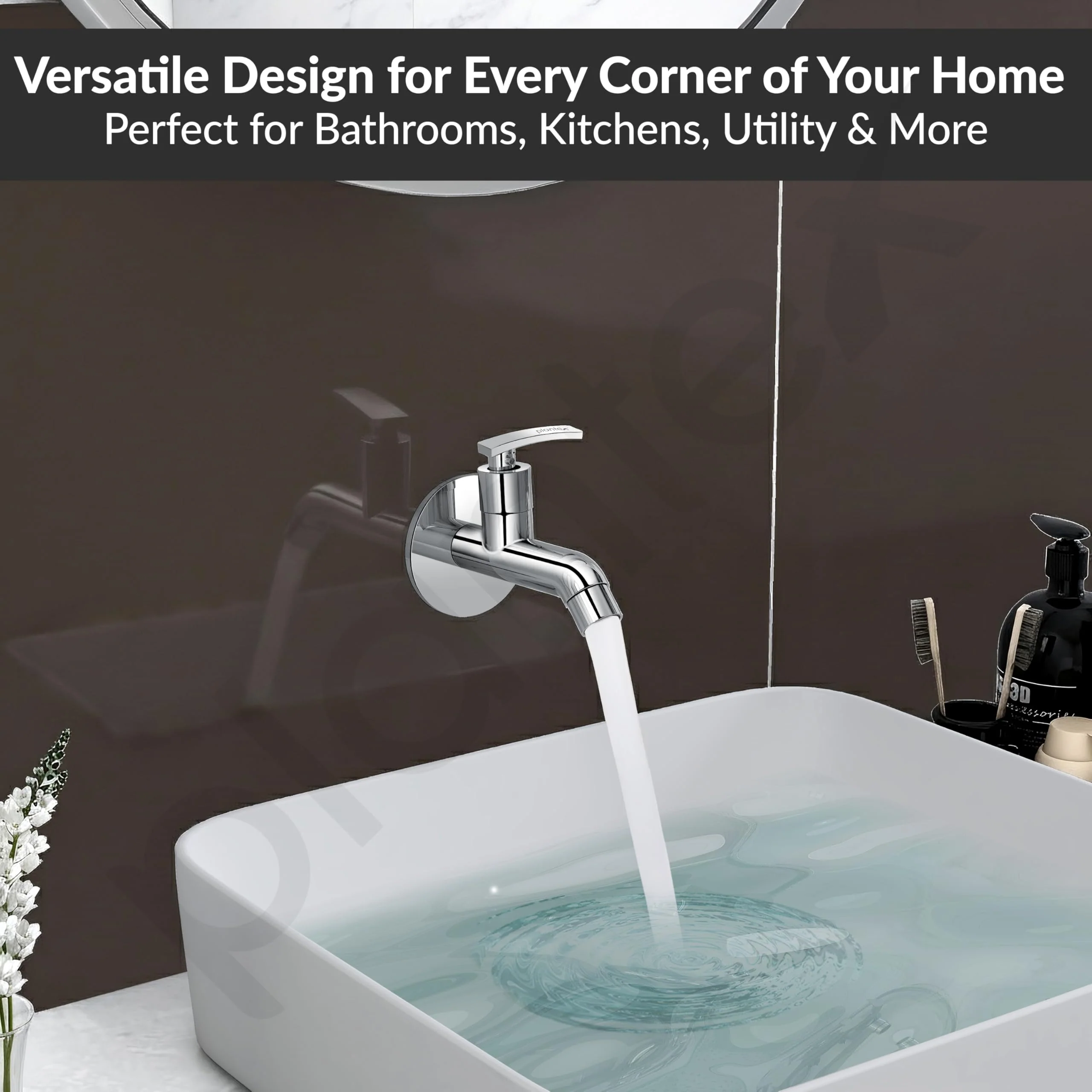 Plantex Pure Brass COL-1002 Long Body Bib Cock for Bathroom with Water Saving Aerator/Wall Mount BibTap with Wall Flange for Bathroom-7 Year Warranty (Chrome) - Image 6