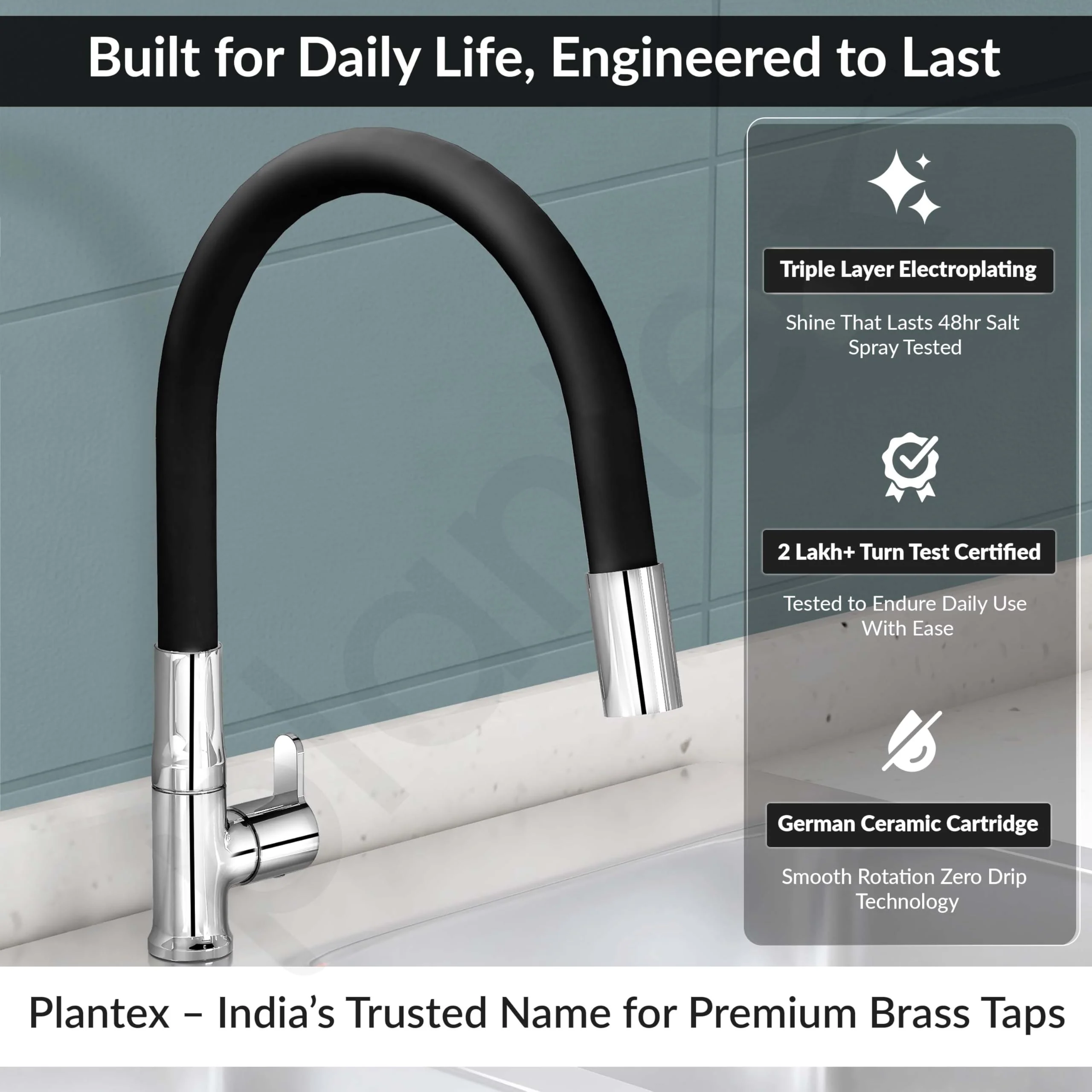Plantex Pure Brass Flexible Kitchen Sink Tap with Water Saving Nozzle for Sink Tap/Single Lever Sink Tap for Kitchen Basin with 7 Year Warranty by Plantex -(FLO-812B) - Image 3