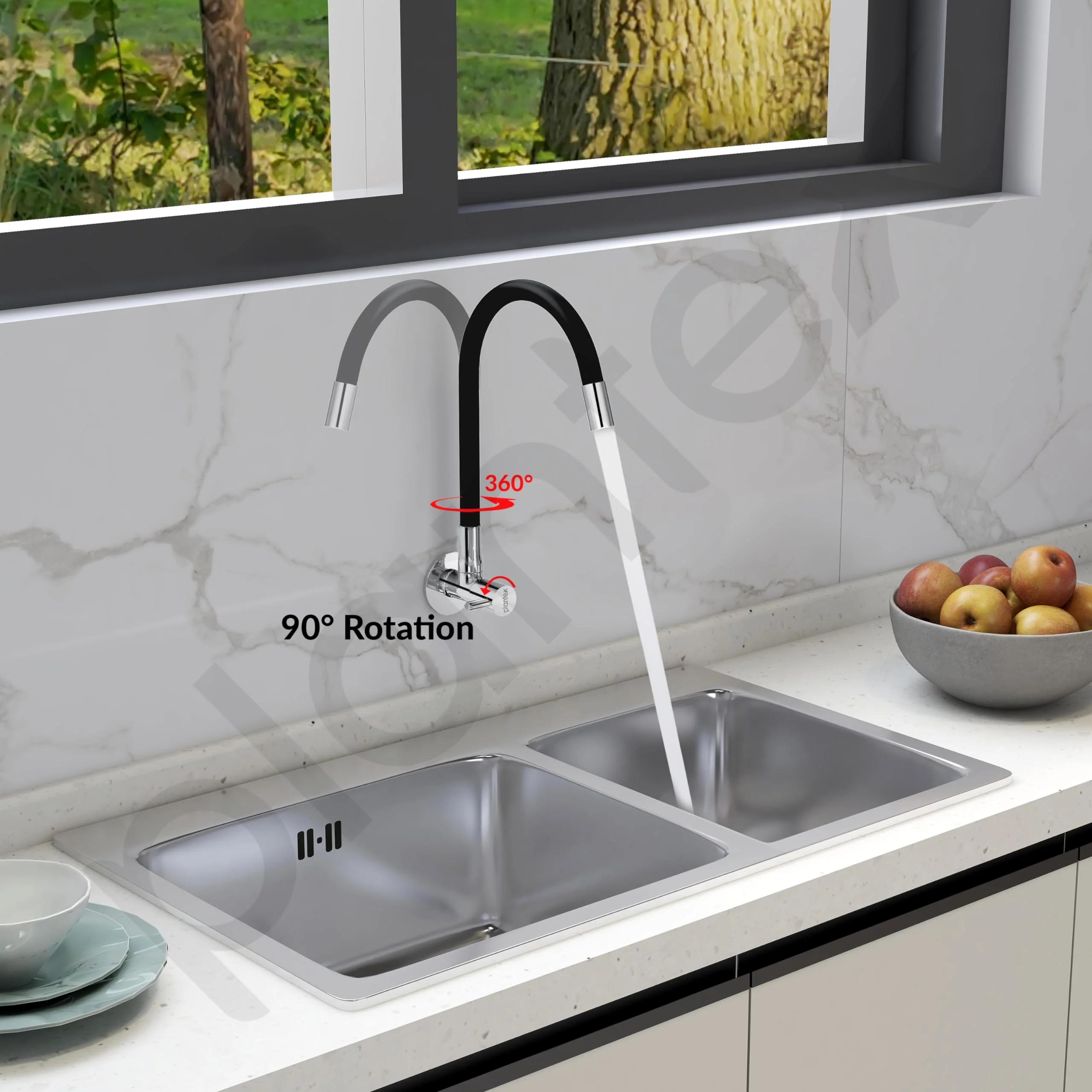 Plantex Pure Brass Flexible Tap for Kitchen Sink with Brass Wall Flange and Teflon Tape/360° Rotating Sink Tap for Kitchen Basin with Water Saving Aerator-7 Year Warranty by Plantex-(ICO-910B) - Image 2