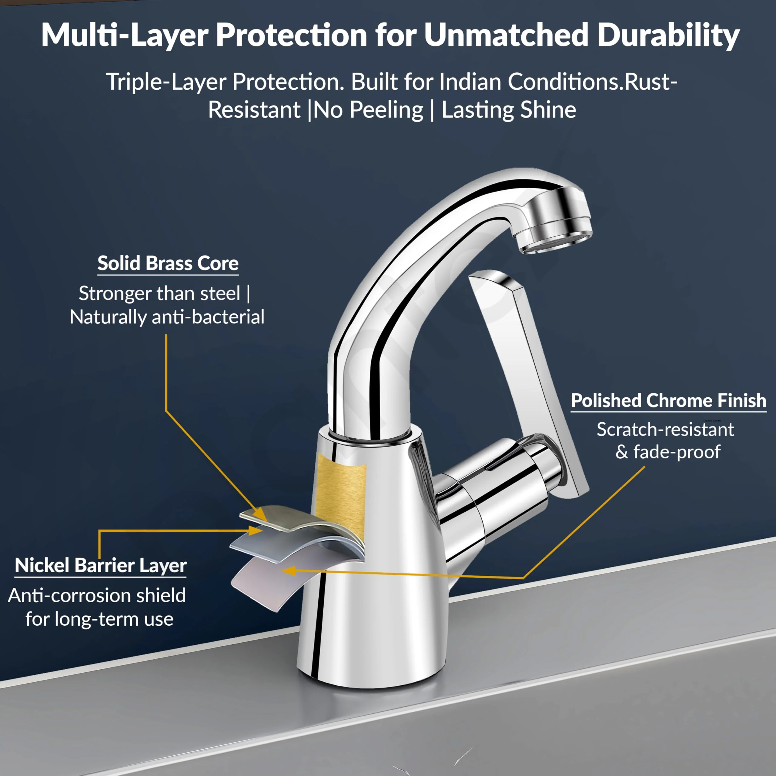 Plantex Pure Brass High Neck Pillar Cock Water Tap with Teflon Tape/360 Degree Swivel Spout/Single Lever Tabletop Basin Sink Cock - (3503, Chrome) - Image 5