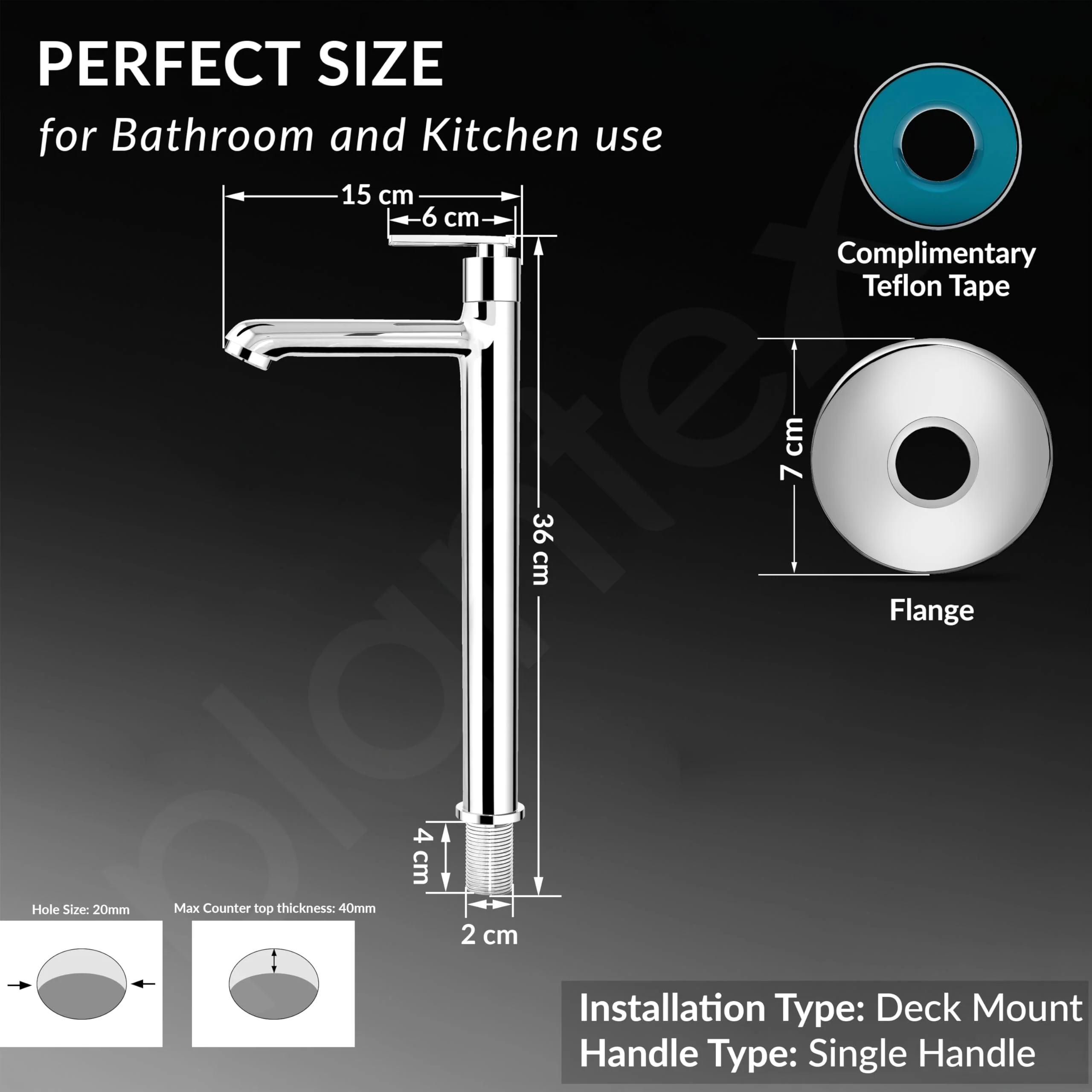 Plantex Pure Brass High Neck Pillar Cocke for Basin with Teflon Tape/Tap for Wash Basin with 7 Year Warranty - (3521, Chrome) - Image 5