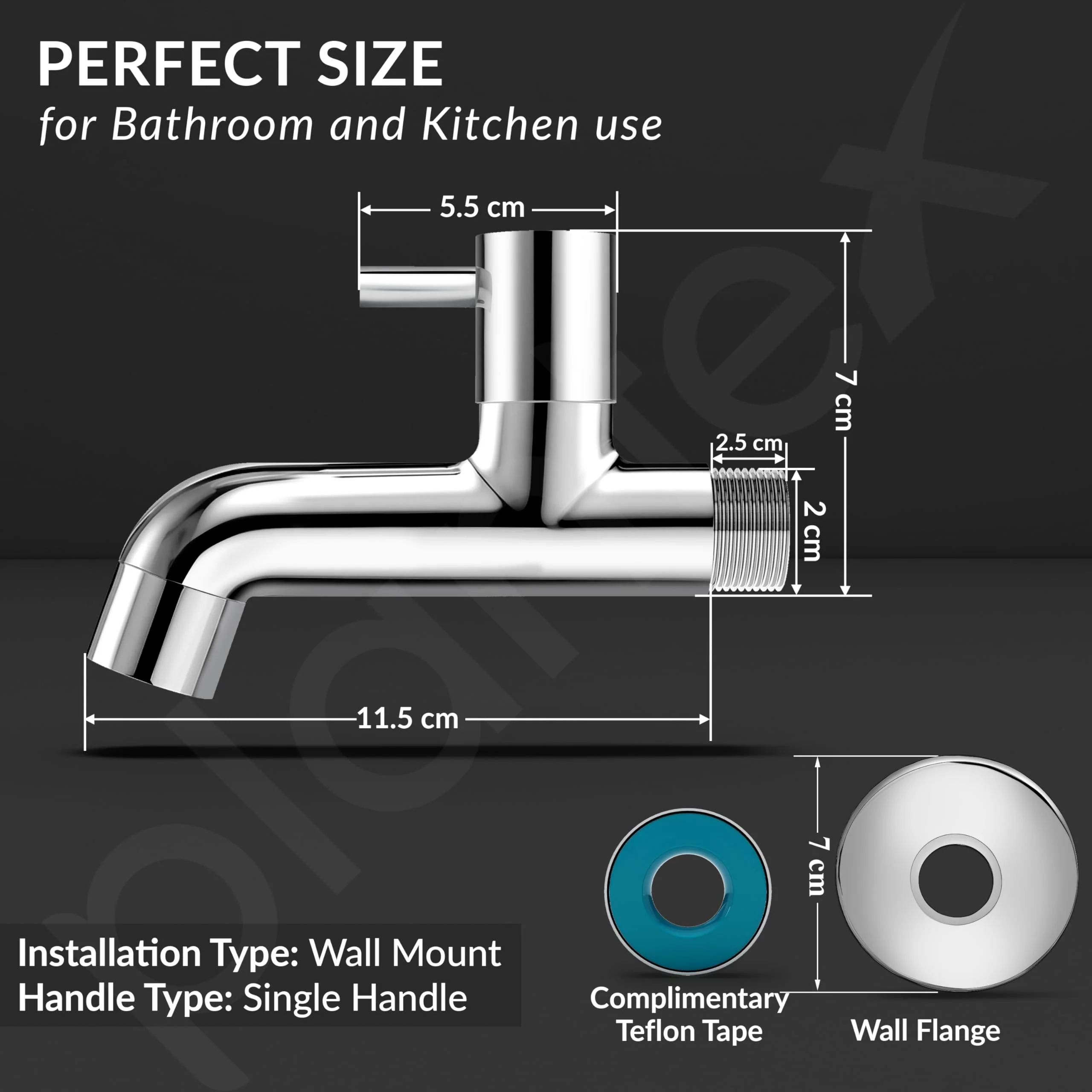 Plantex Pure Brass ICO-902 Bib Cock Water Tap with Water Saving Aerator/Water Tap for Bathroom with Brass Wall Flange and Teflon Tape- 7 Year Warranty (Long Body-Chrome) - Image 4