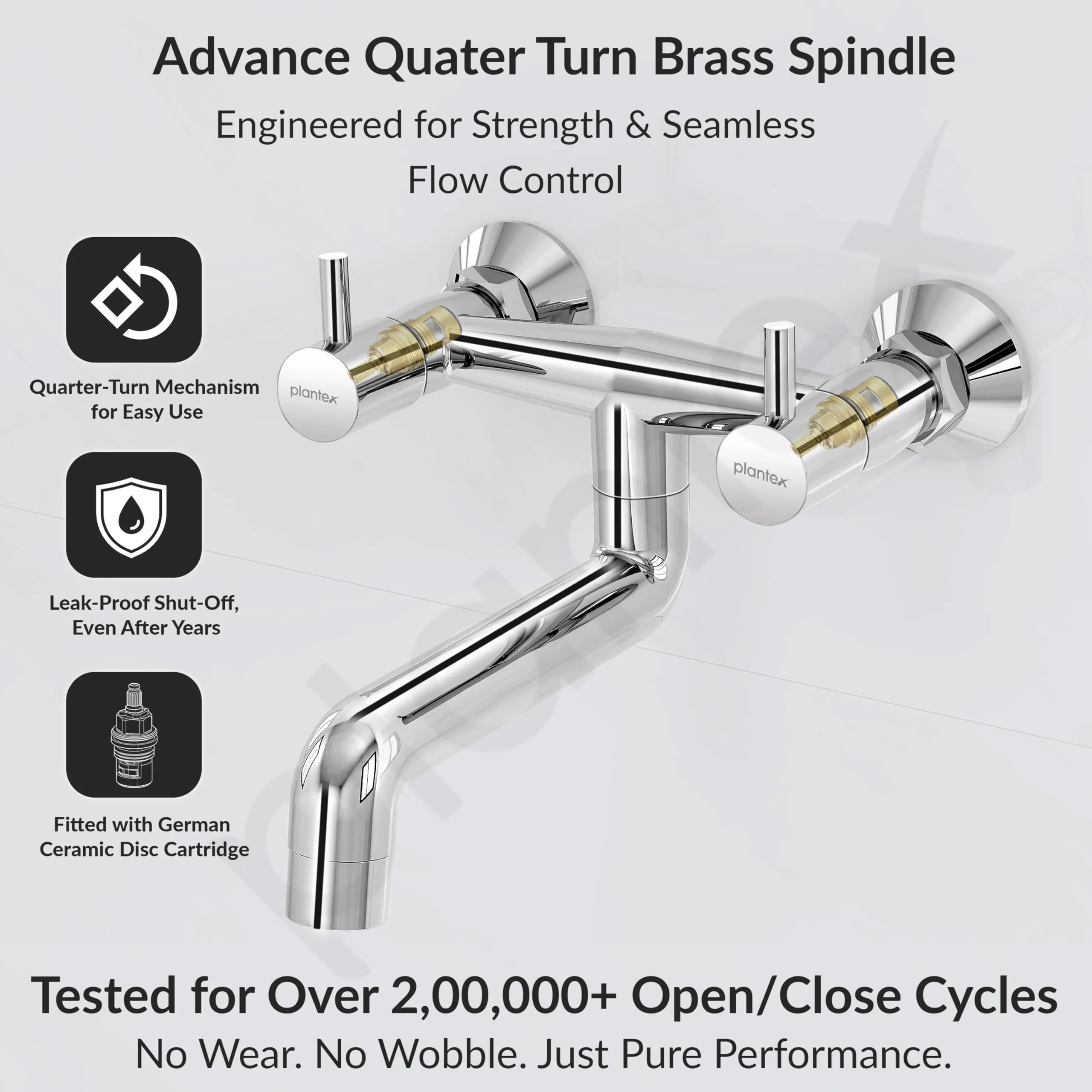 Plantex Pure Brass ICO-916 Non Telephonic Wall Mixer with Water Saving Technology Tap/Mixer Tap for Bathroom with Brass Wall Flange and Teflon Tape-7 Year Warranty (Mirror Chrome) - Image 4
