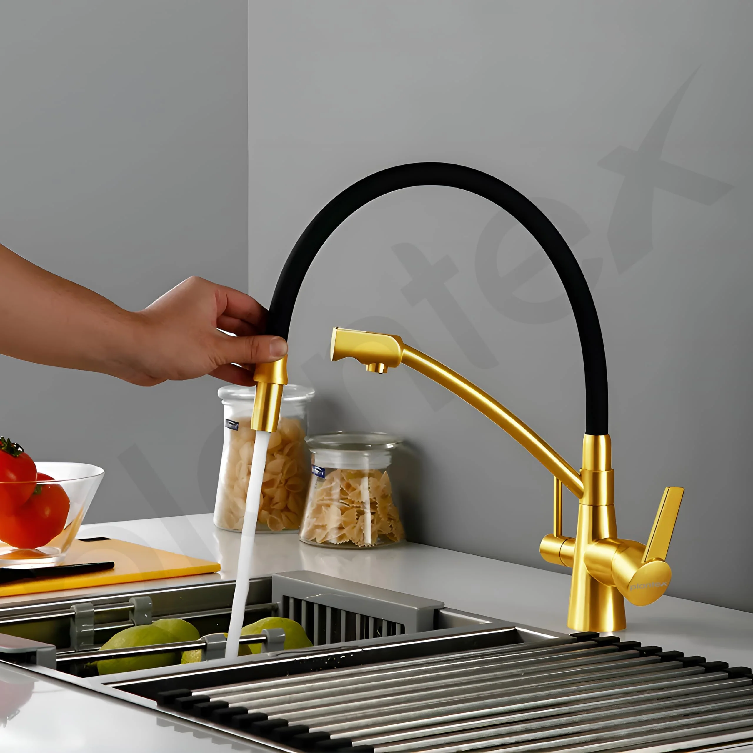 Plantex Pure Brass Kitchen Taps for Home Sink/3-in-1 Sink Mixer Tap with Built-in RO Outlet/360° Swivel Spout with Pull Down Kitchen Faucet-(Gold & Black) - Image 7