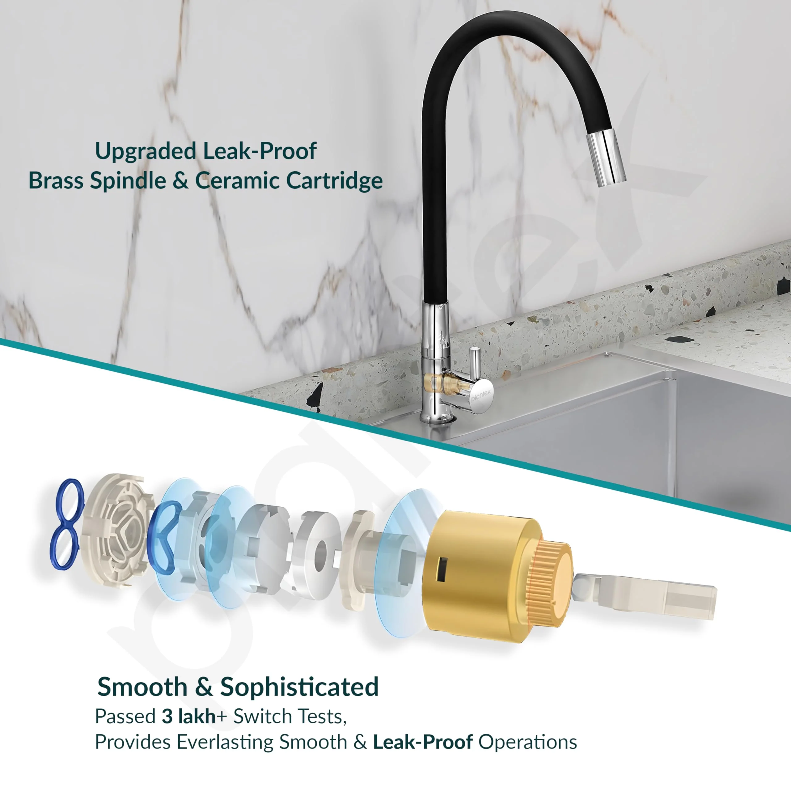 Plantex Pure Brass Kitchen Sink Tap Flexible with Teflon Tape and Wall Flange/PillarTap/Kitchen Sink Tap with Water Saving Aerator and 360° Swivel Spout -(ICO-912B) - Image 5