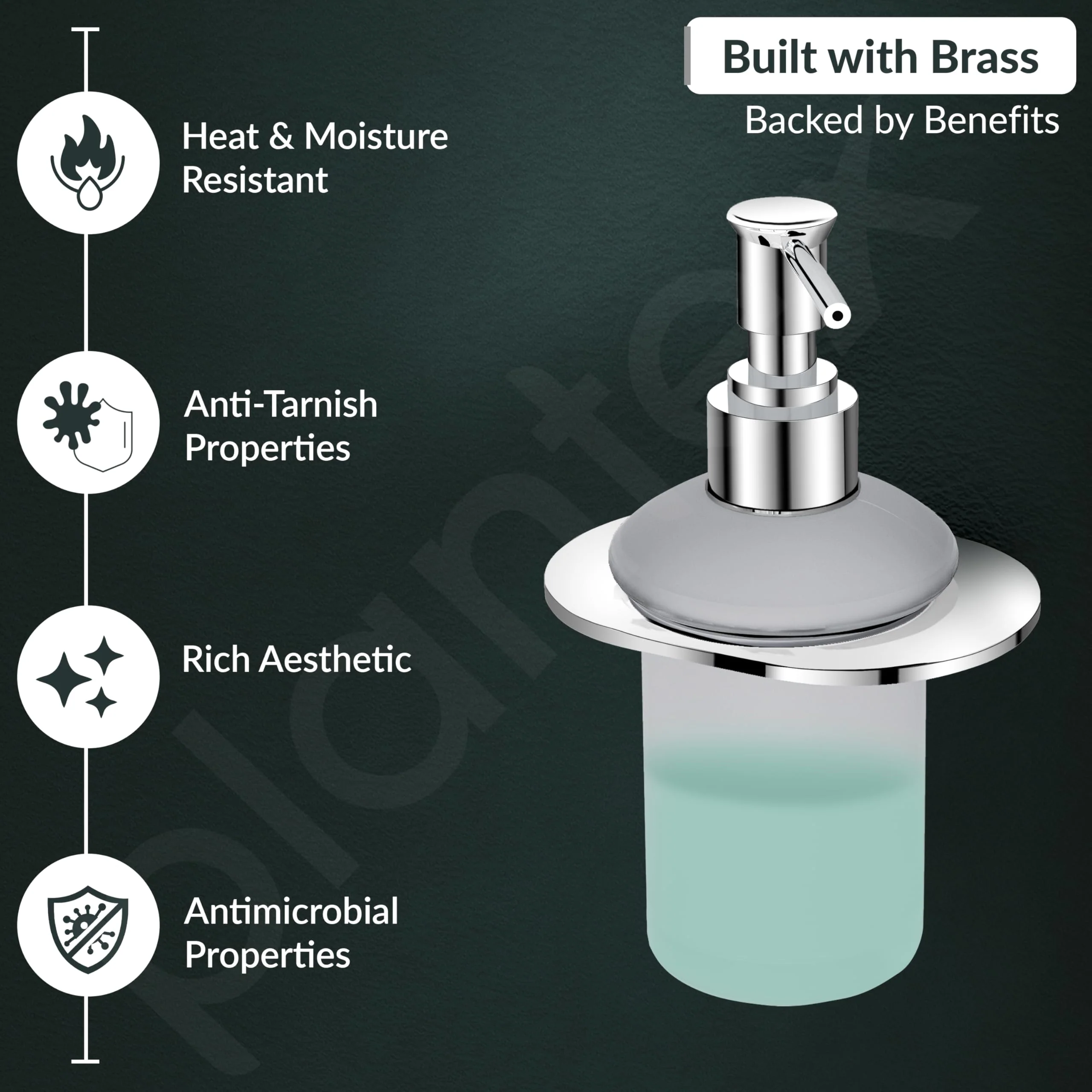 Plantex Pure Brass Liquid Soap Dispenser/Smero Hand Wash Dispenser for Kitchen/Shampoo Dispenser/Bathroom Accessories - Aqua (Chrome) - Image 4