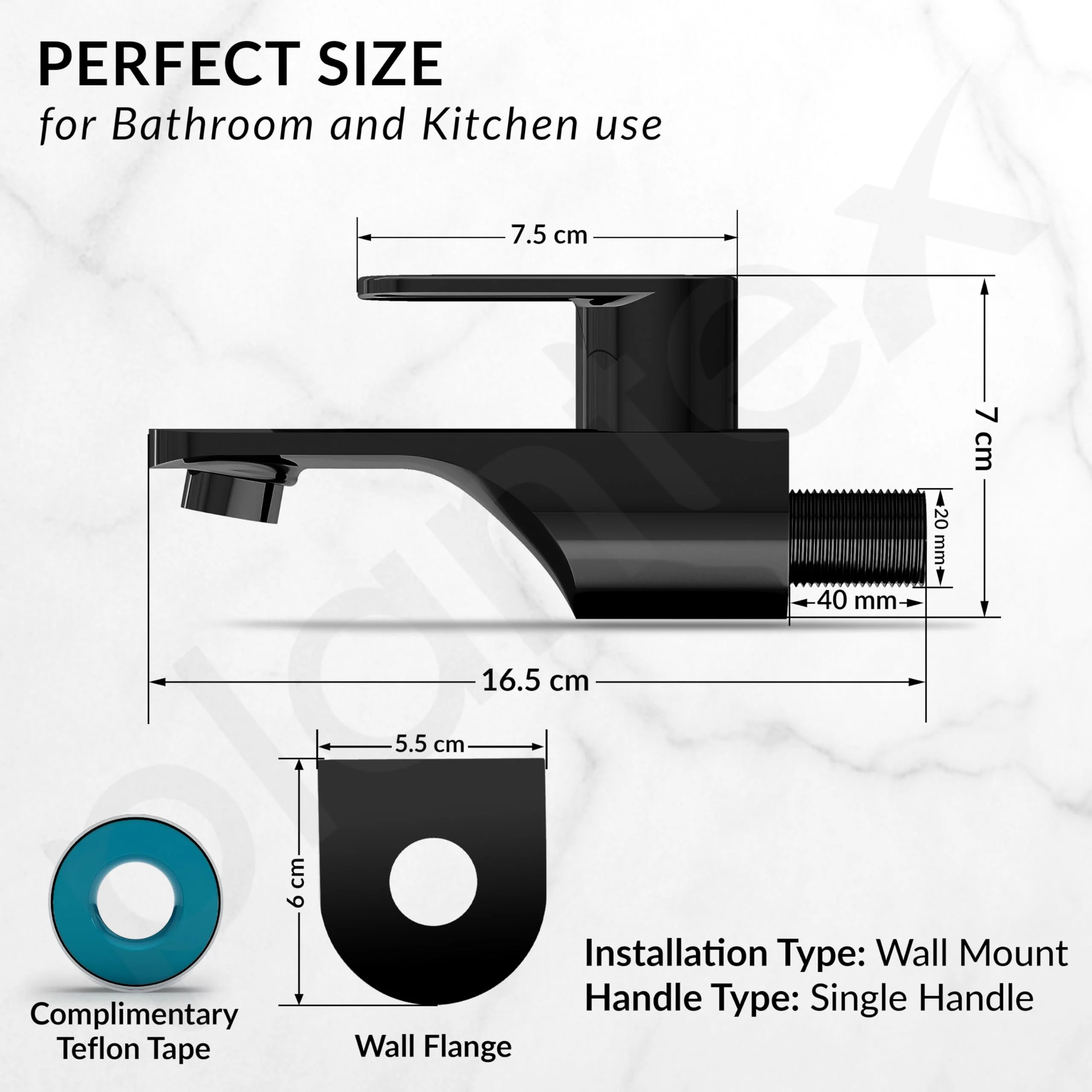 Plantex Pure Brass ORN-201 Bib Cock Water Tap with Brass Wall Flange & Teflon Tape/Bib Tap with Water Saving Aerator-7 Year Warranty (PVD Black) - Image 4