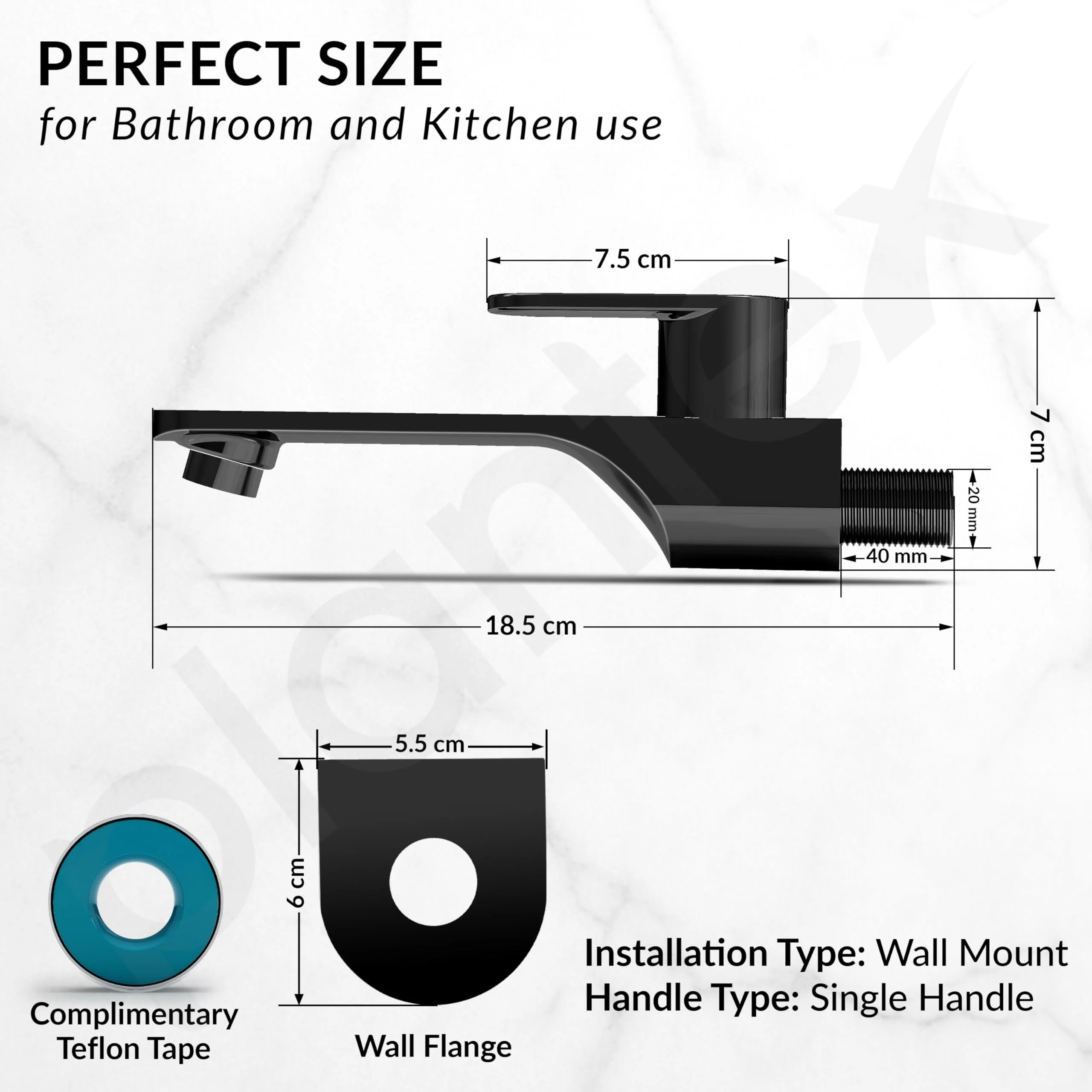 Plantex Pure Brass ORN-202 Long Body Bib Cock for Bathroom with Water Saving Aerator/Wall Mount BibTap with Wall Flange for Bathroom-7 Year Warranty (PVD Black) - Image 4