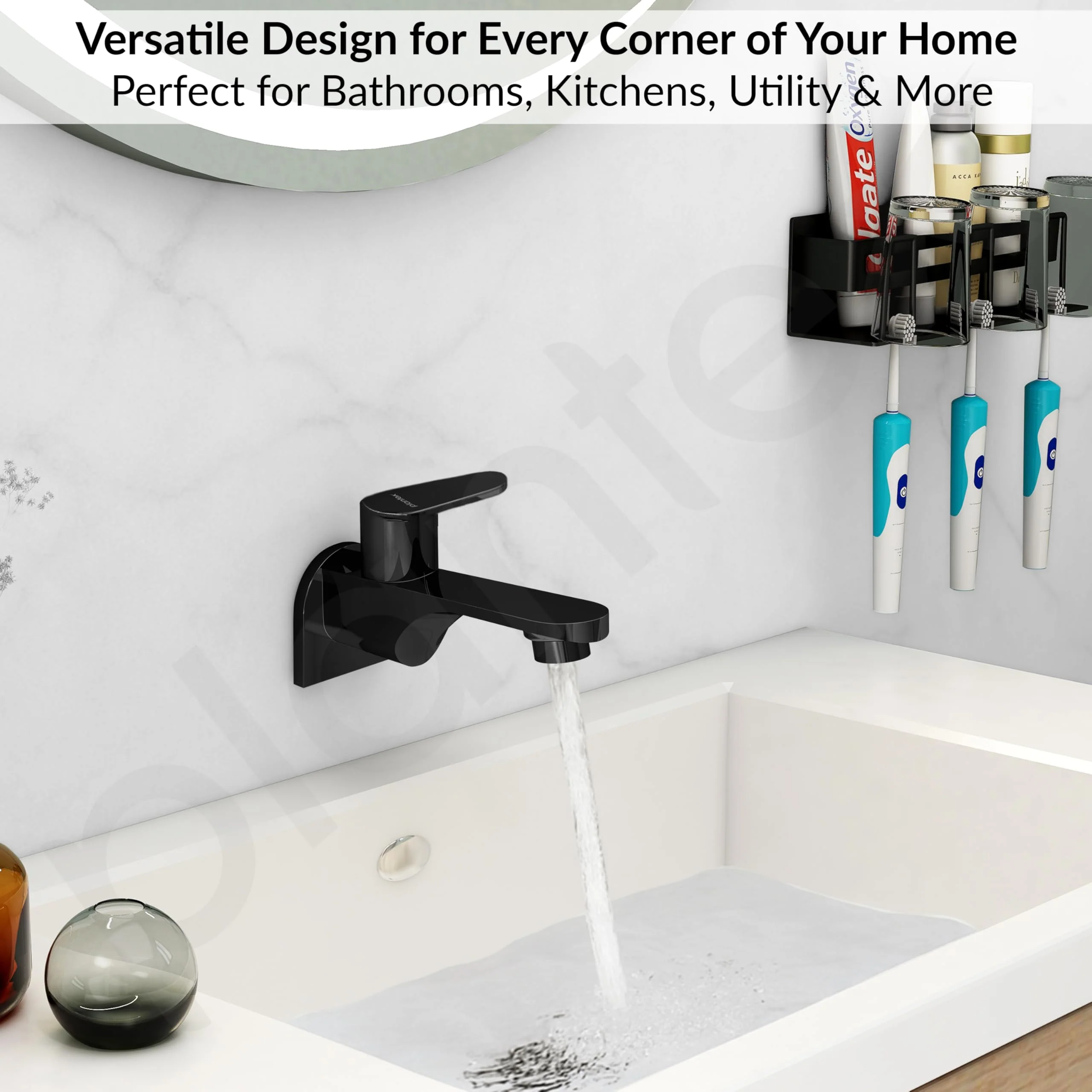Plantex Pure Brass ORN-202 Long Body Bib Cock for Bathroom with Water Saving Aerator/Wall Mount BibTap with Wall Flange for Bathroom-7 Year Warranty (PVD Black) - Image 6