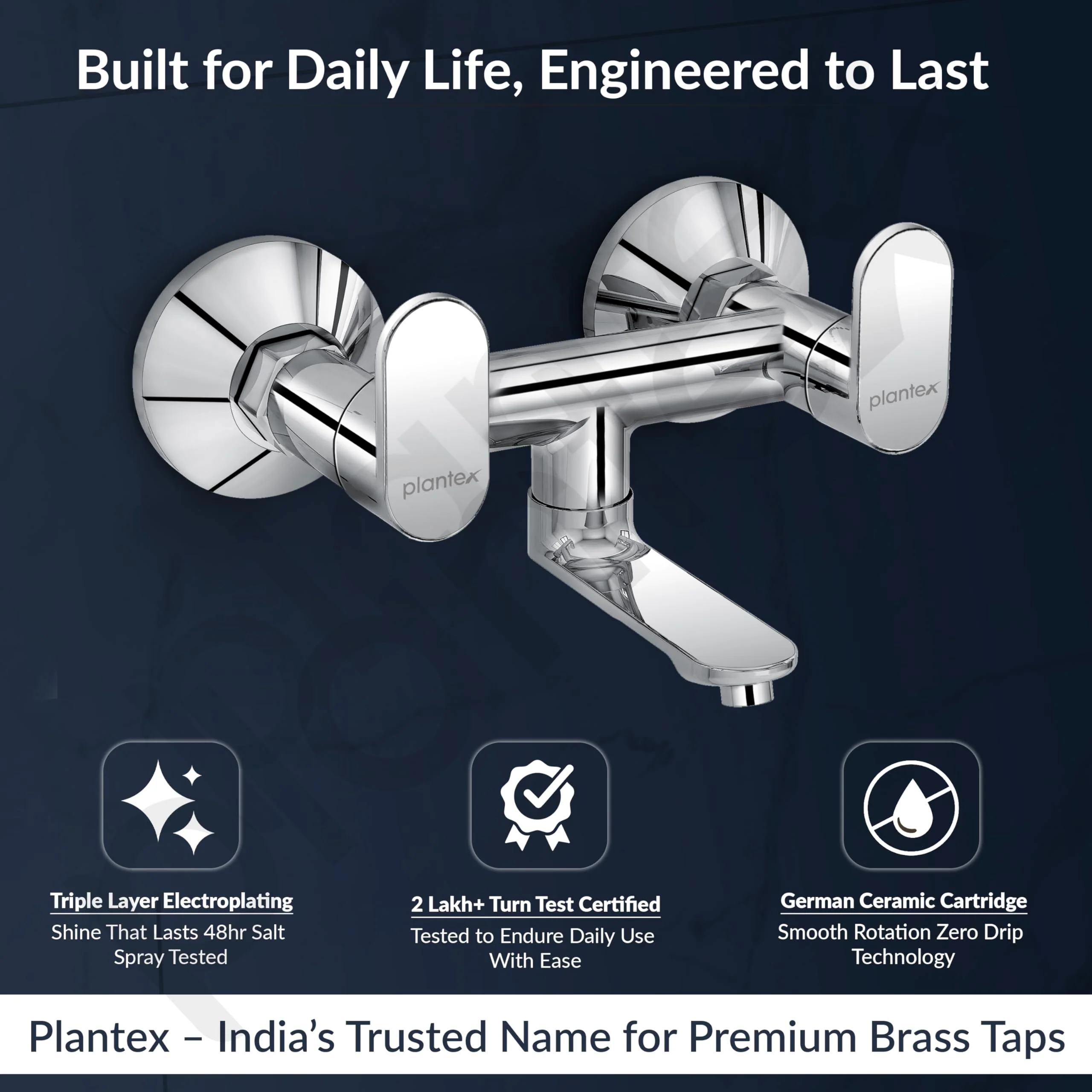 Plantex Pure Brass Orn-216 Non Telephonic Wall Mixer with Watert Saving Nozzle/Mixer Tap for Bathroom with Brass Wall Flange and Teflon Tape -7 Year Warranty (Mirror Chrome) - Image 2