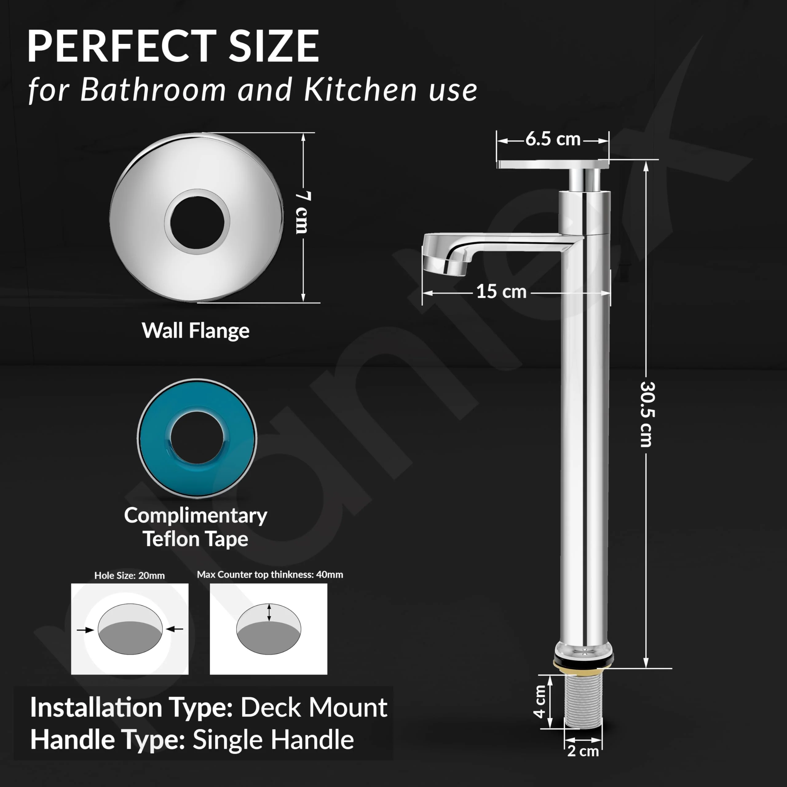 Plantex Pure Brass Pillar Cocke for Basin with Teflon Tape/Tap for Wash Basin with 7 Year Warranty-(LEA-704-Mirror Chrome) - Image 4