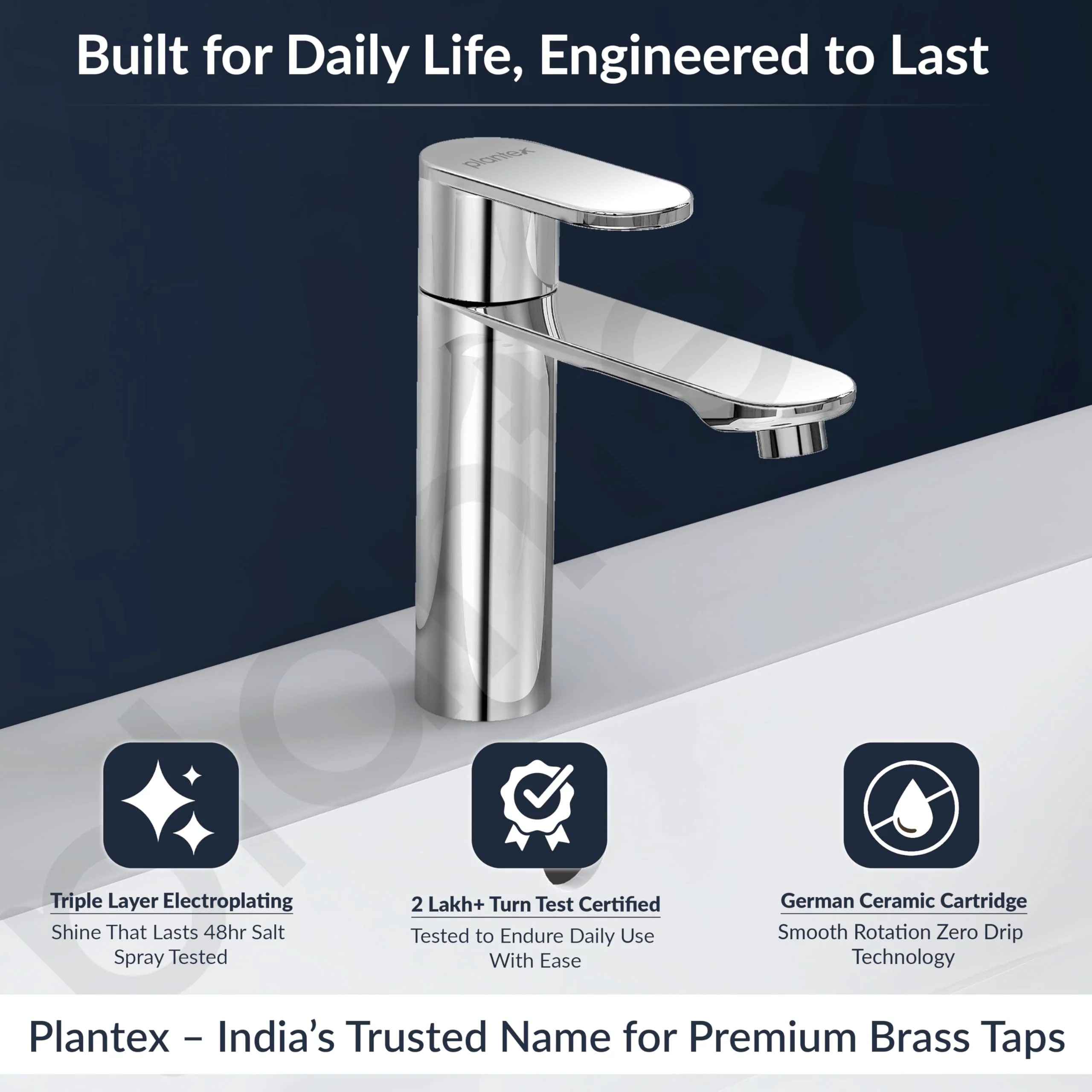 Plantex Pure Brass Pillar Cocke for Basin with Water Saving Aerator/Tap for Wash Basin with Teflon Tape/Sink tap for Wash Basin-7 Year Warranty by Plantex-(ORN-203-Chrome) - Image 2