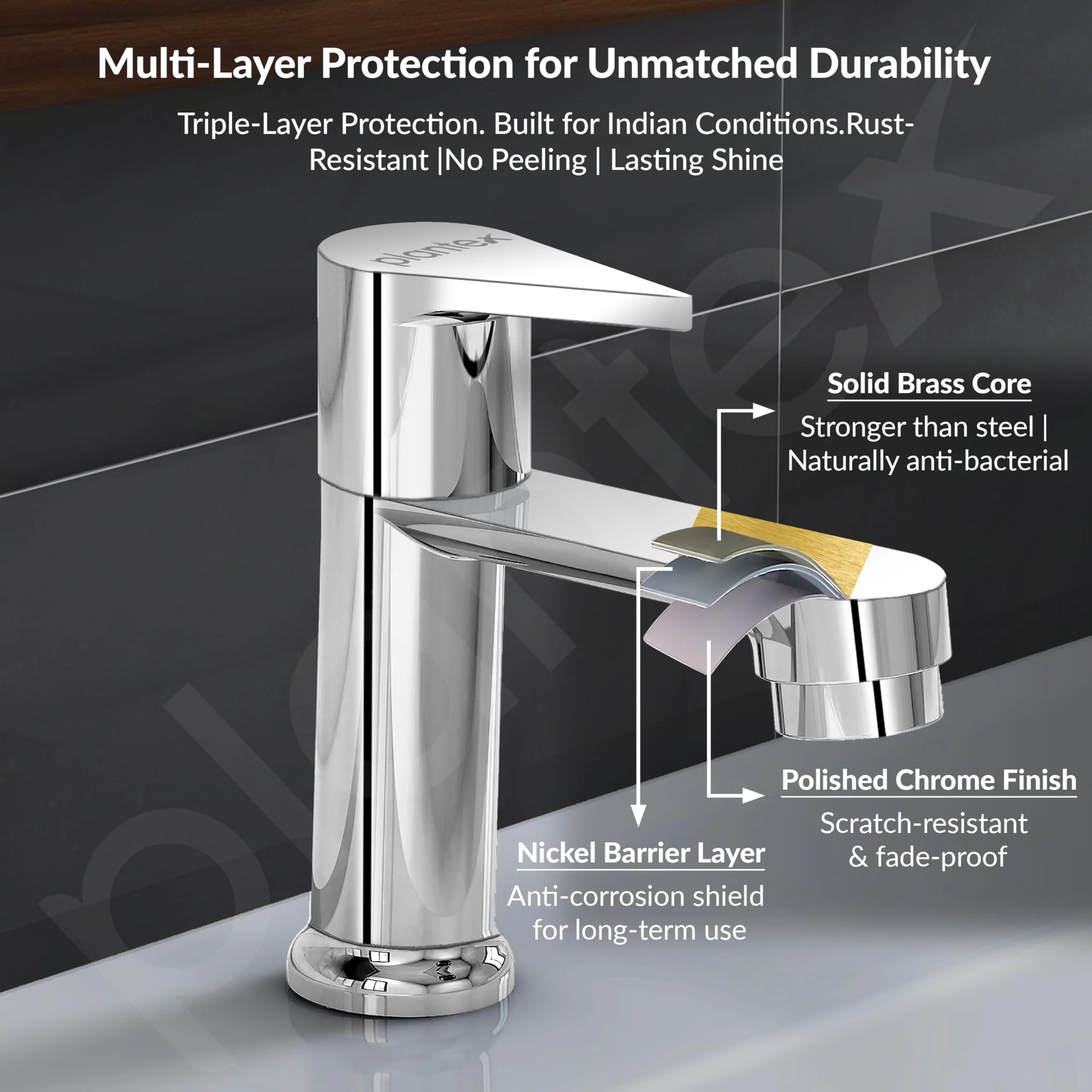 Plantex Pure Brass Pillar Tap for Wash Basin/Kitchen Taps for Home Sink/Wash Basin Tap with 7 Year Warranty (PAC-1803-Mirror Chrome) - Image 5