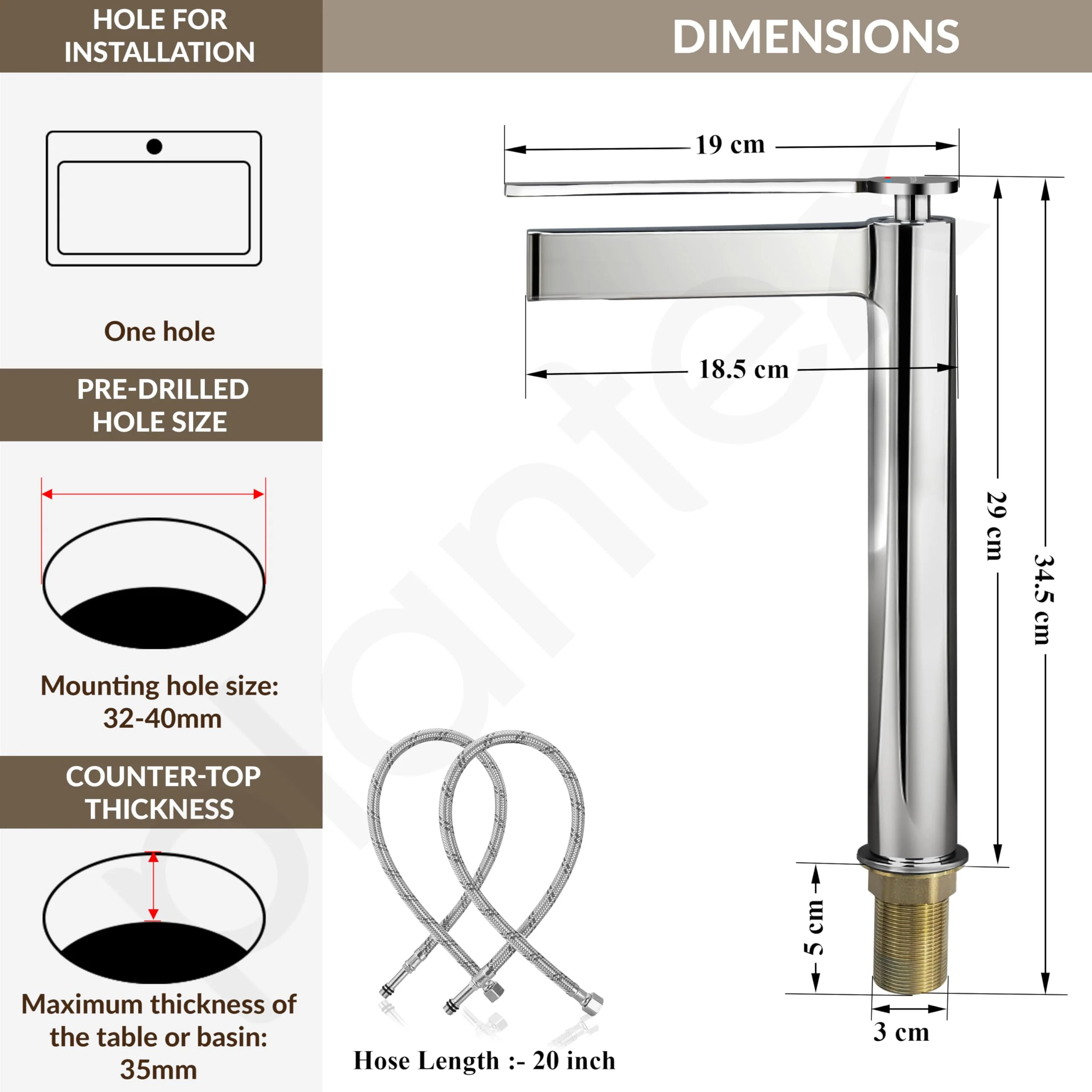 Plantex Pure Brass Pillar tap for wash Basin/Mixer tap for Bathroom/Wash Basin Tap/Faucet for Wash Basin- (7878-Chrome) - Image 3
