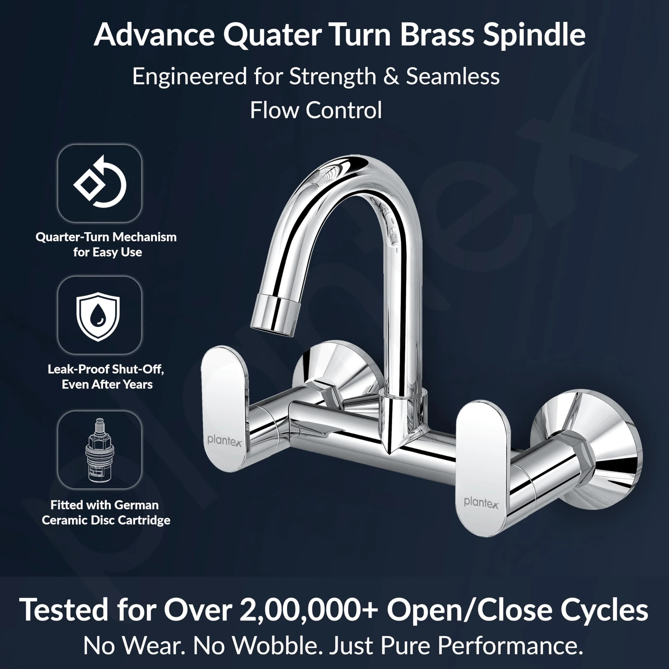 Plantex Pure Brass Sink Mixer Tap Hot and Cold with 360° Swivel Spout/Kitchen Sink Tap with Brass Wall Flange and Teflon Tape-7 Year Warranty by Plantex (ORN-214-Chrome) - Image 3