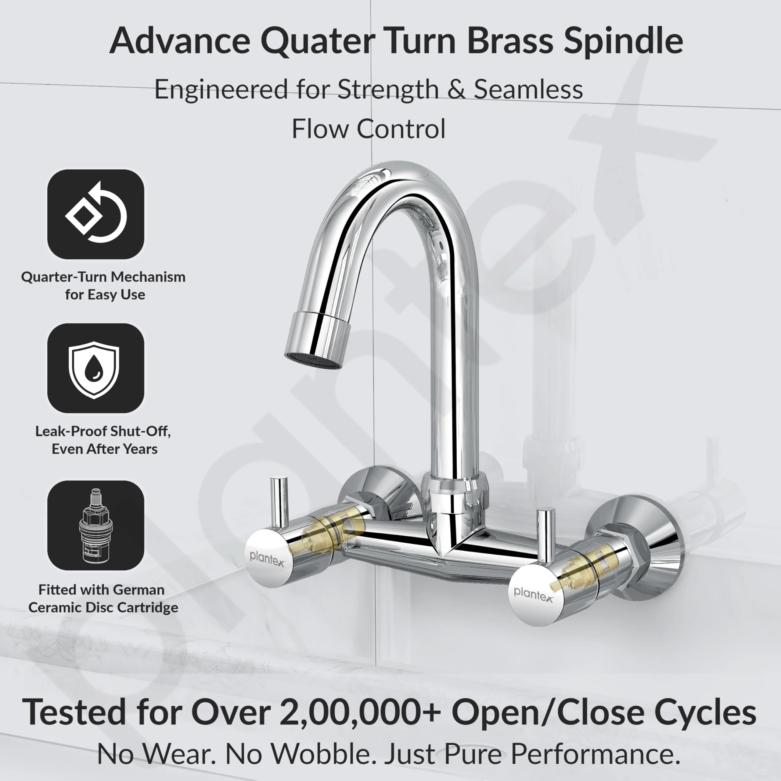 Plantex Pure Brass Sink Mixer Tap Hot and Cold with 360°Swivel Spout/Mixer Tap for Kitchen Sink with Brass Wall Flange and Teflon Tape/Kitchen Sink Tap-(Mirror-Chrome Finish) - Image 4