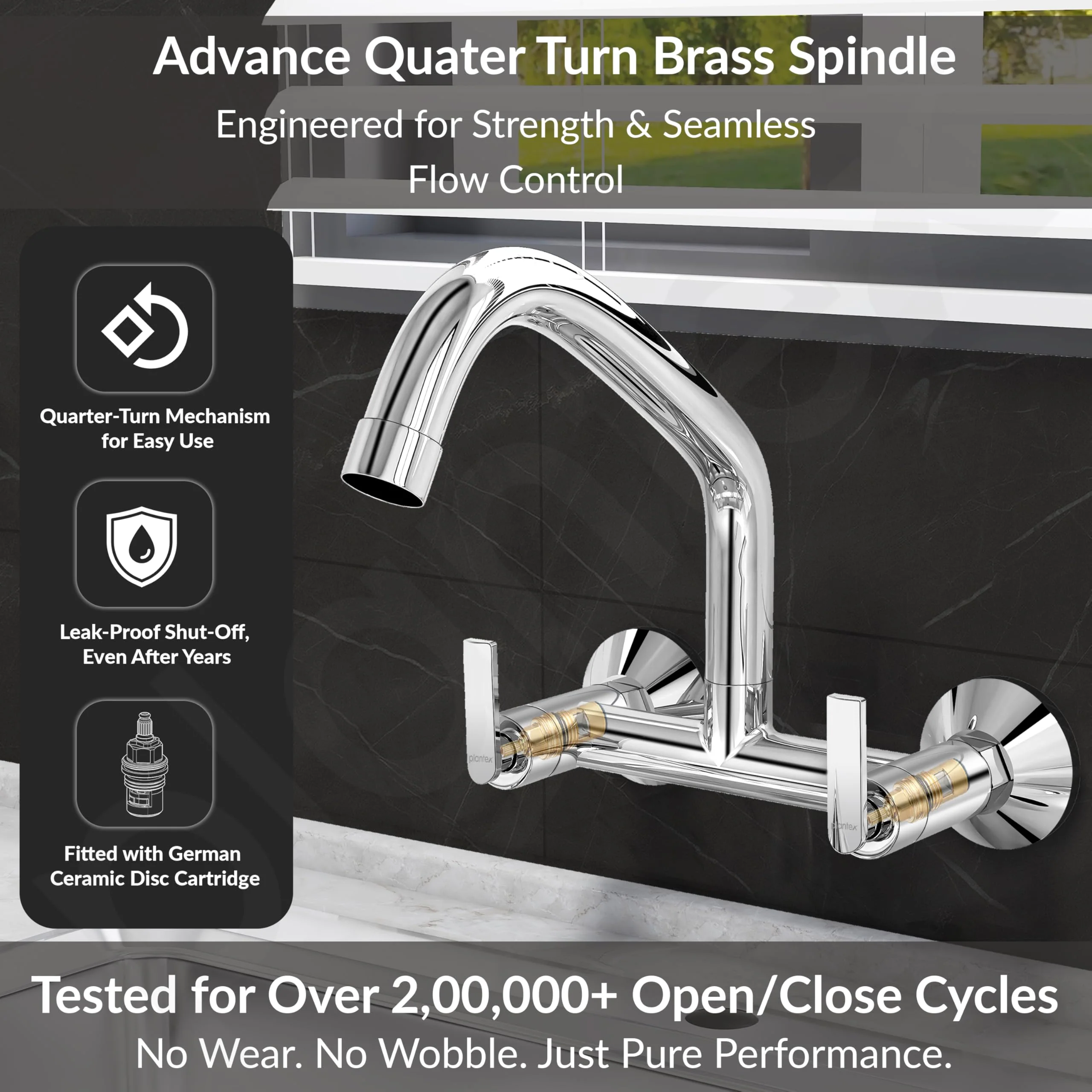 Plantex Pure Brass Sink Mixer Tap with 360° Swivel Spout/Hot and Cold Water Tap for Kitchen with Brass Wall Flange and Teflon Tape-7 Year Warranty (BAL-515) - Image 2