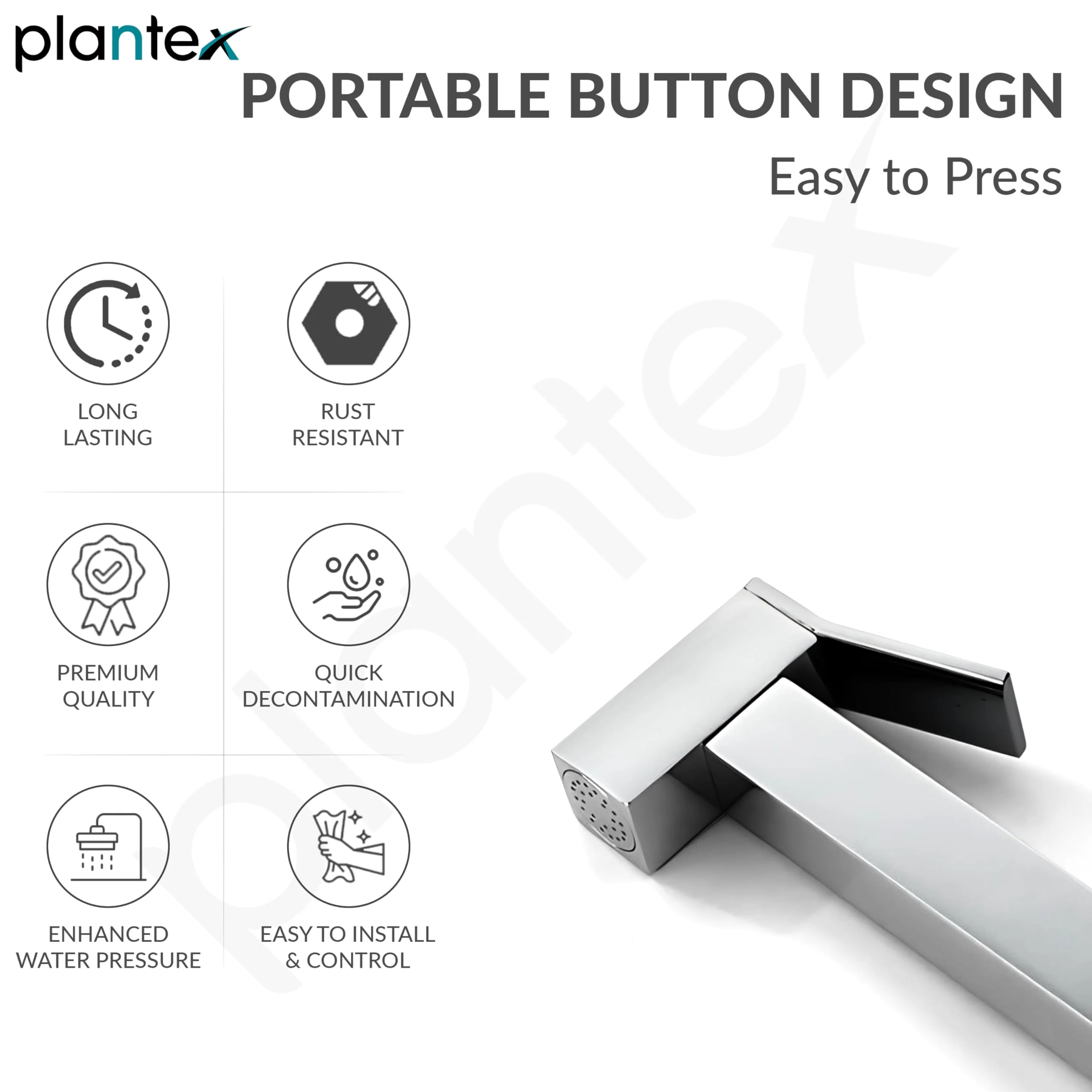 Plantex Pure Brass Square Shape Health Faucet/Jet Spray for Toilet/Health Faucet Gun Only/Faucet for Toilet/Hand Shower for Toilet-Chrome Finish - Image 4