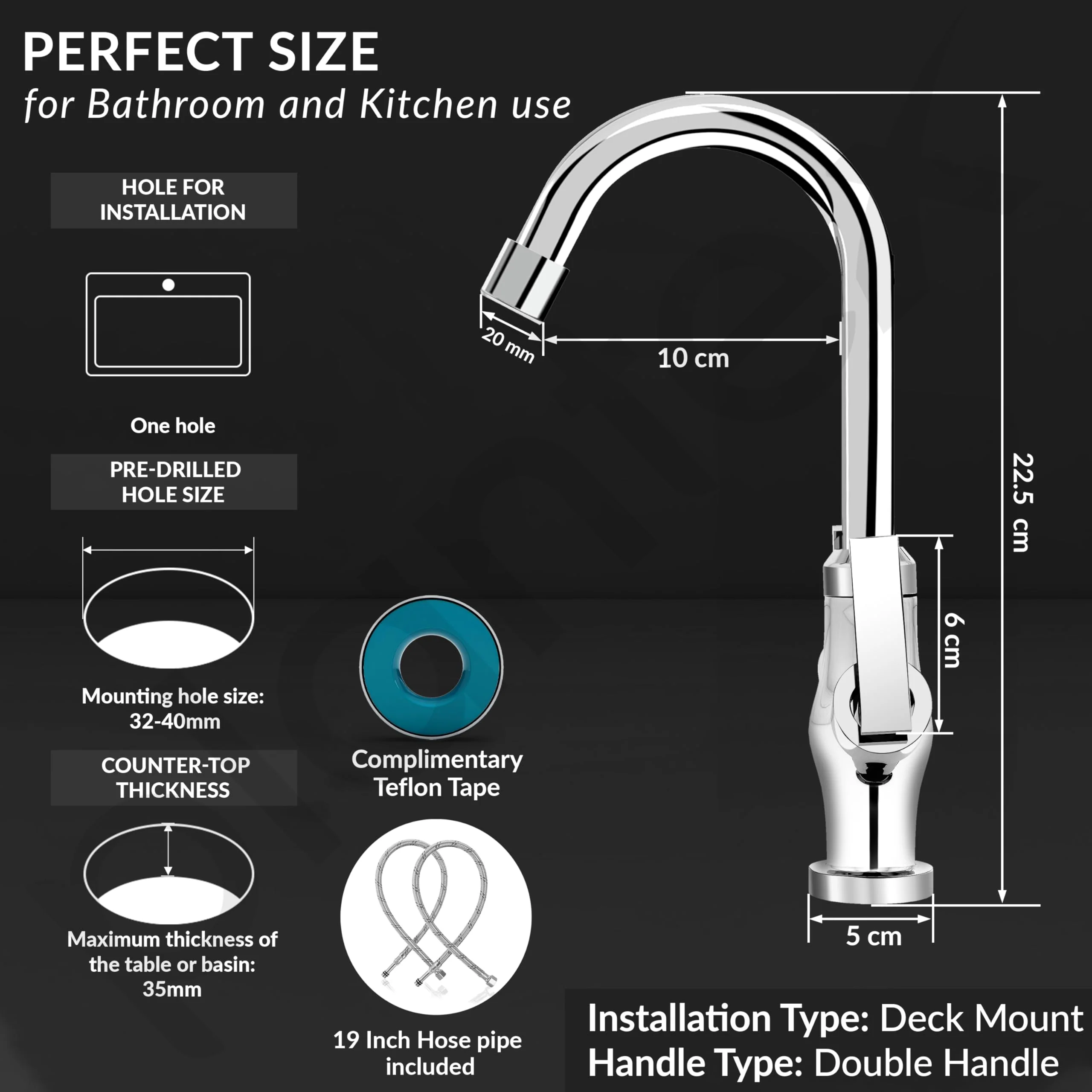Plantex Pure Brass Wash Basin Tap/Hot & Cold with 360ยฐ Swivel Spout/Water Tap/Basin Tap for Home with 7 Year Warranty-(COL-1009-Chrome) - Image 4