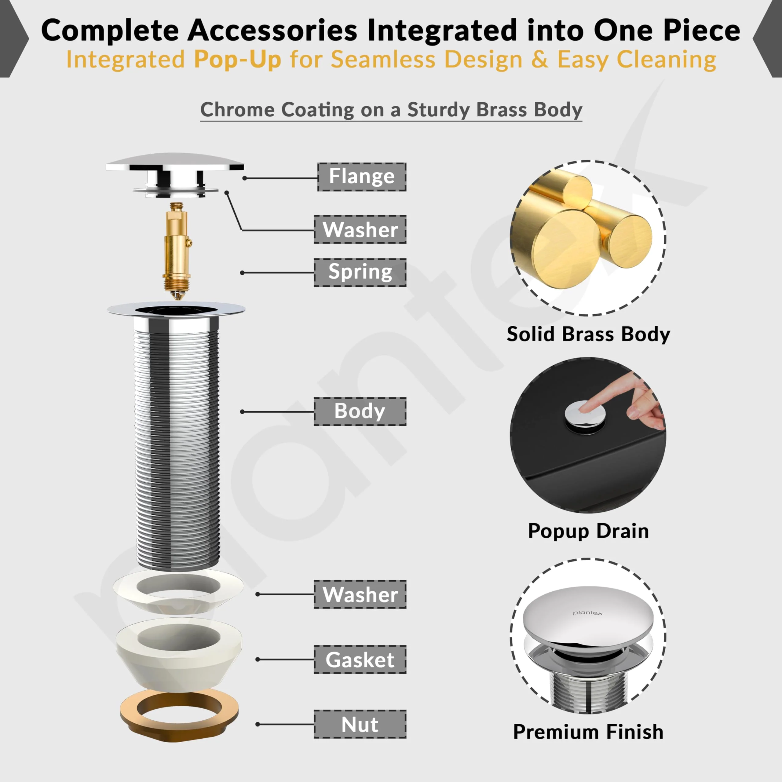 Plantex Pure Brass Waste Coupling for Kitchen Sink/5 inch Drain Out let System Full Thread Pop up Coupling for Wash Basin (Chrome - Pack of 1) - Image 5