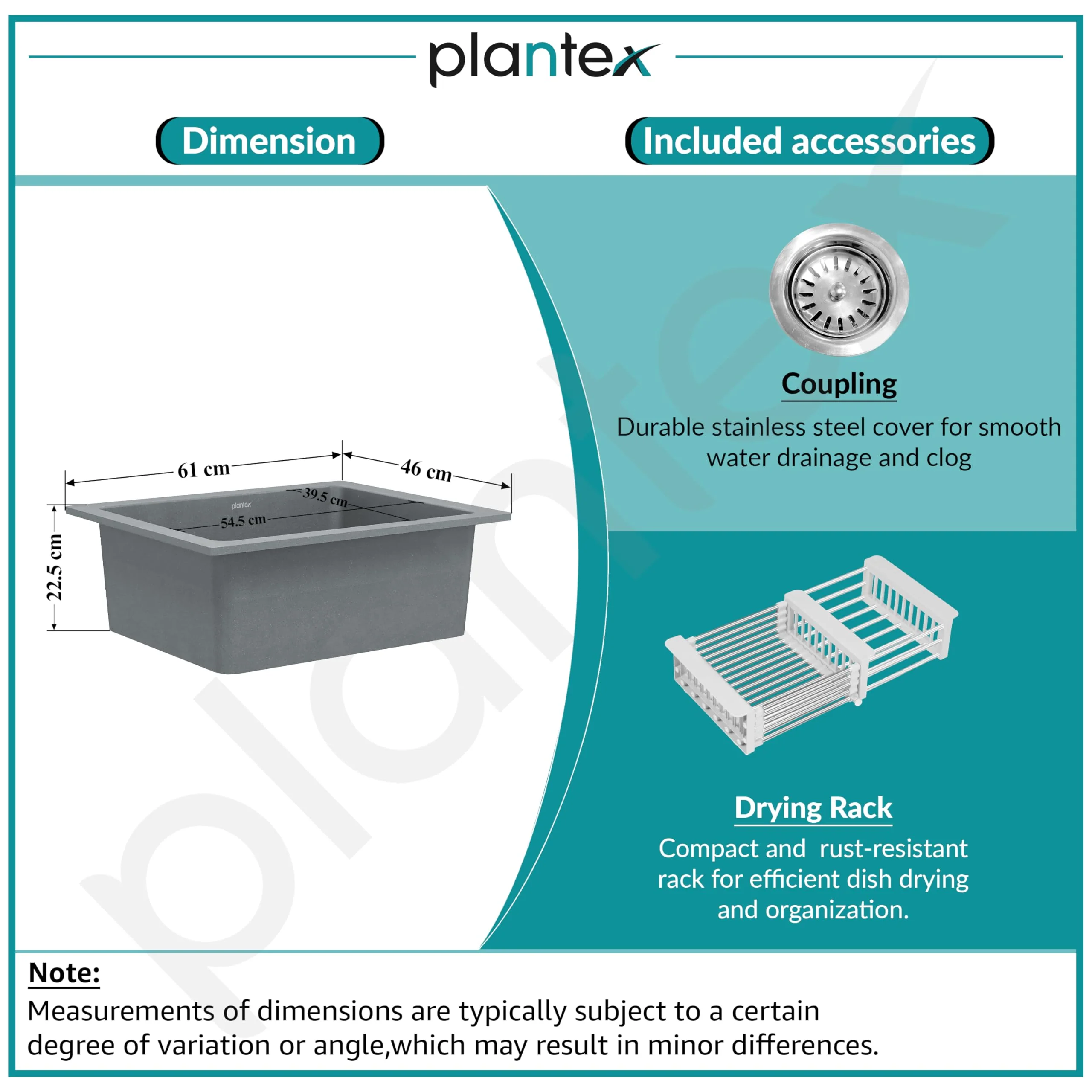 Plantex Quartz Acrylic Kitchen Sink/Undermount Sink for Kitchen with 10 Years Warranty by Plantex/Metalic Single Bowl Kitchen Sinks with Coupling (Lintus-24x18 Inches) - Image 4