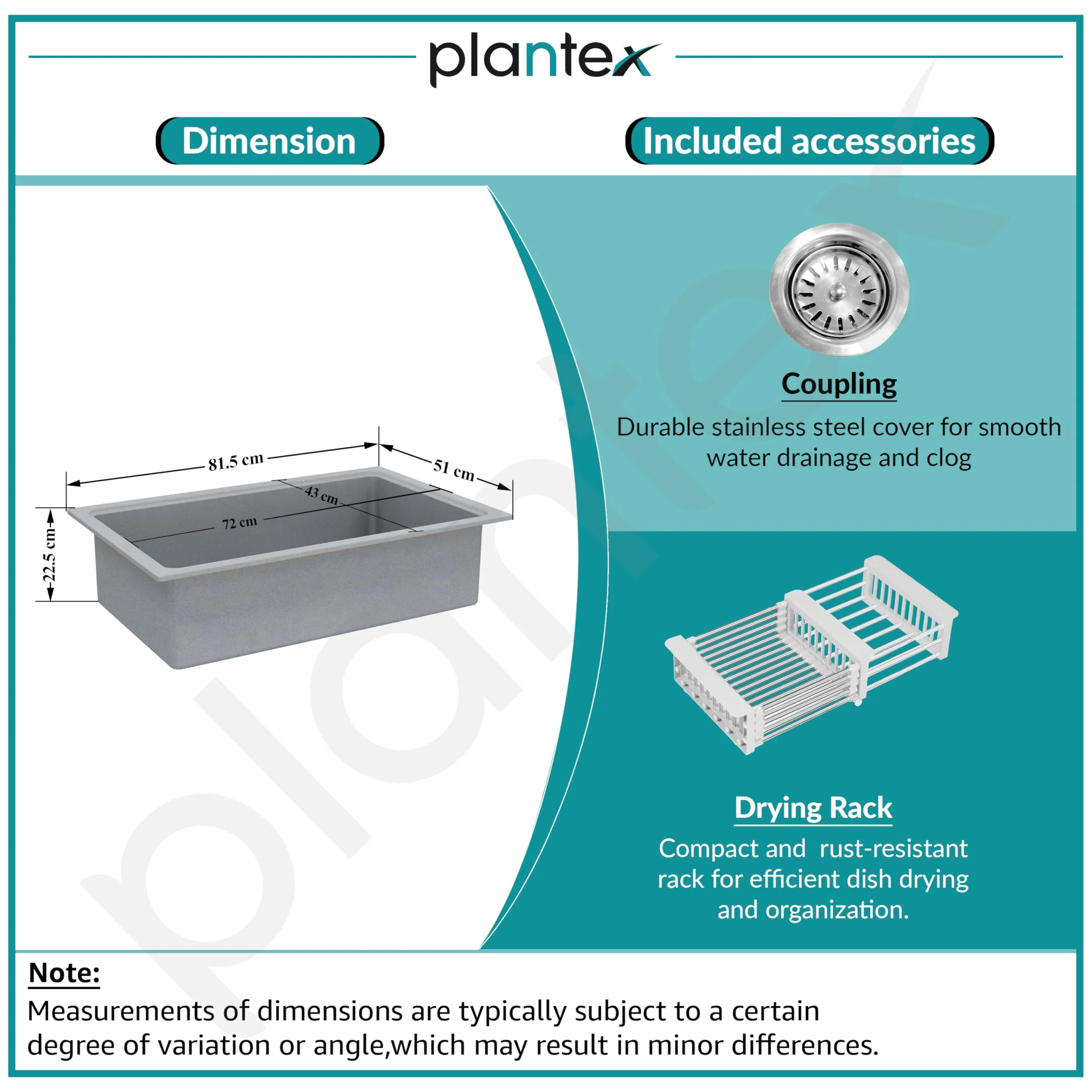 Plantex Quartz Acrylic Kitchen Sink with 10 Years Warranty by Plantex/Undermount Sink for Kitchen/Metalic Single Bowl Kitchen Sinks with Coupling (Lintus 32x20 Inches) - Image 5