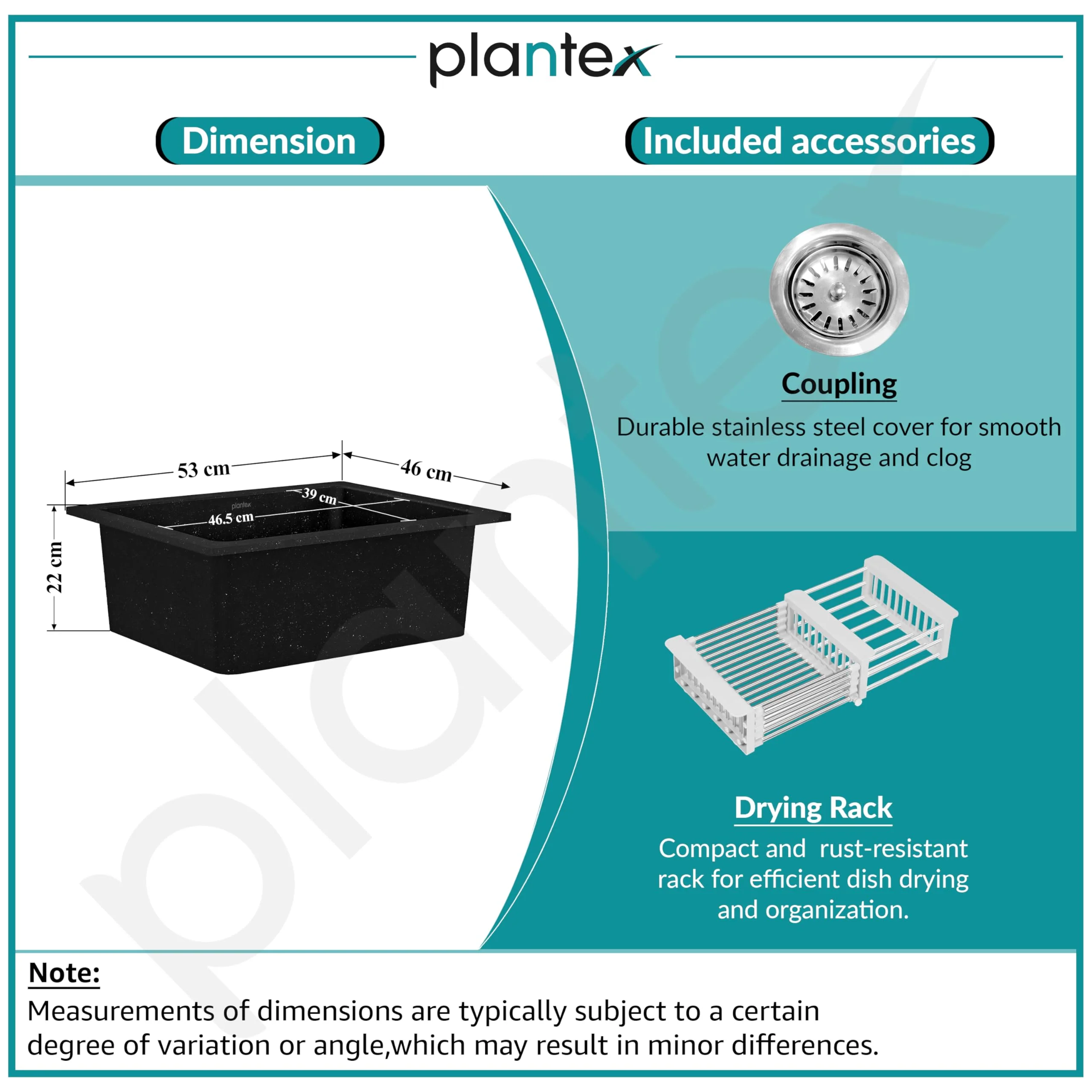 Plantex Quartz Acrylic Single Bowl Kitchen Sink with 10 Years Warranty by Plantex/Sink For Kitchen With Coupling/Undermount/Top Mounted (Siapan 21x18 Inches) - Image 4