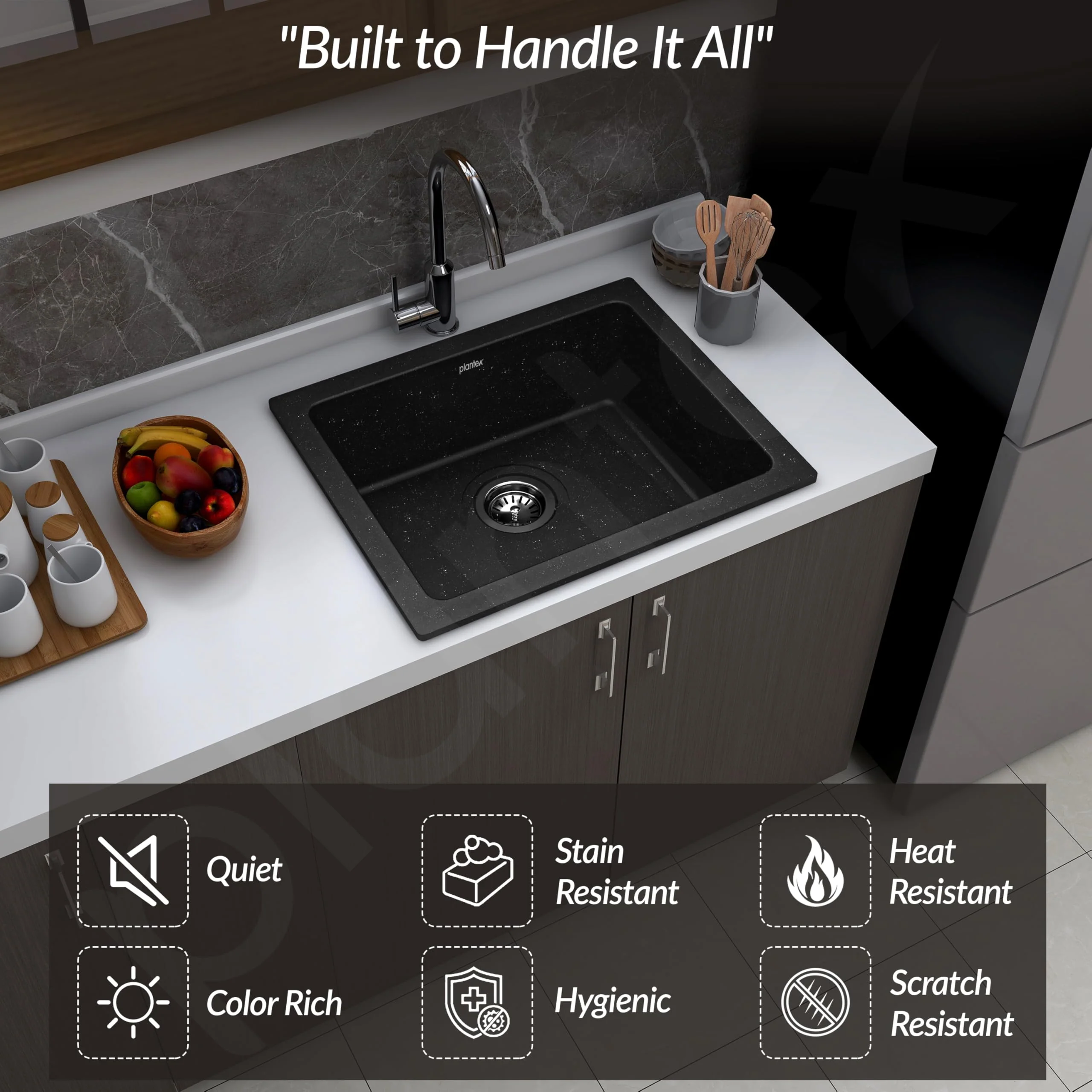 Plantex Quartz Acrylic Single Bowl Kitchen Sink with 10 Years Warranty by Plantex/Sink For Kitchen With Coupling/Undermount/Top Mounted (Siapan 21x18 Inches) - Image 7
