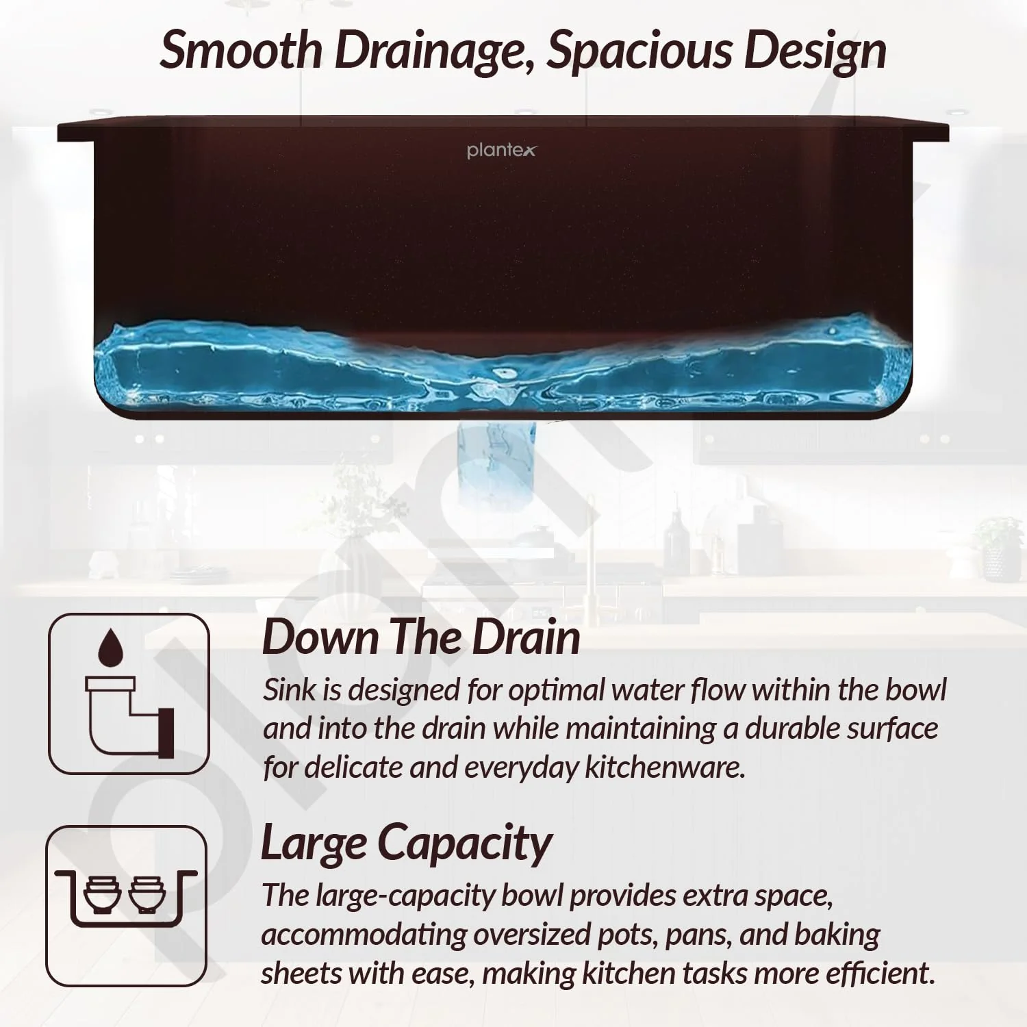 Plantex Quartz Kitchen Sink/UV Protected Kitchen Sink/Undermount Sink for Kitchen/Metalic Single Bowl Sink with Coupling and Hose Pipe - Pack of 1 (21 x 18 inch, Choco Brown) - Image 6