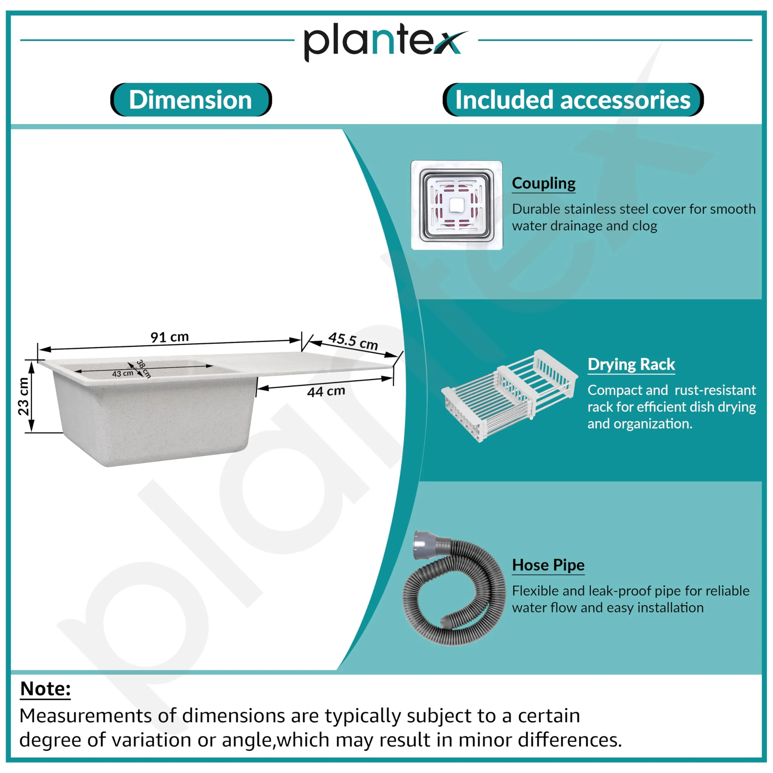 Plantex Quartz Single Bowl Kitchen Sink/Sink for Kitchen with Drain Board/Undermount/Top Mounted (Mosaic Grey-36X18 Inches) - Image 5
