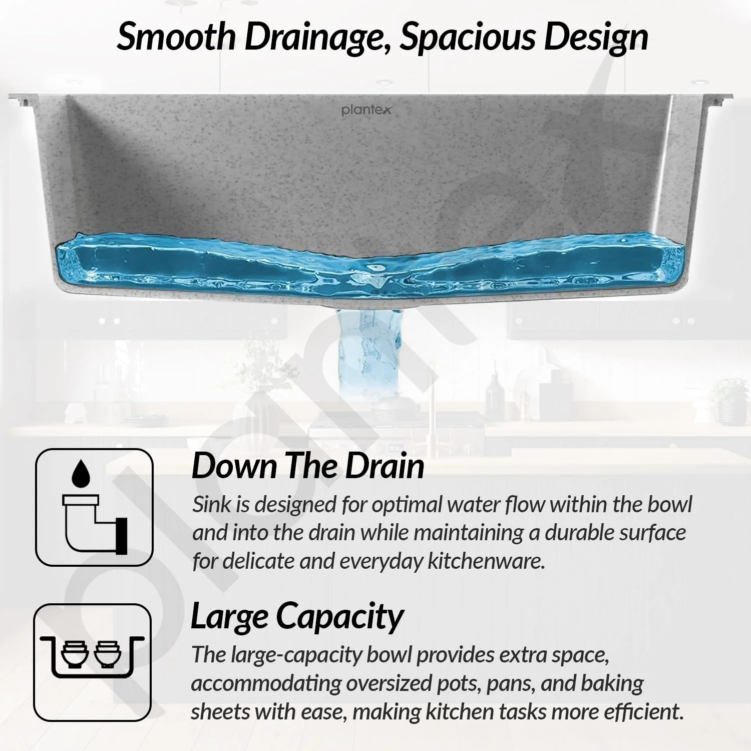 Plantex Quartz Single Bowl Sink For Kitchen/Kitchen Sink/Non-Fading Mosaic Matt Grey Colour With Uv Protection/Undermount/Topmount (Mosaic Grey/18 X 16 Inches) - Image 4