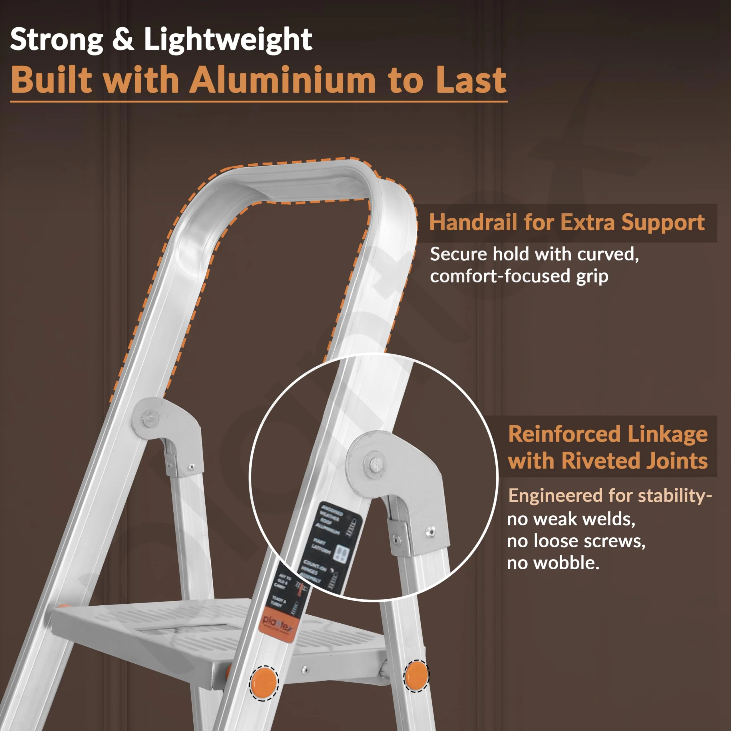 Plantex Restructured Legend Aluminium Folding 5 Step Ladder for Home - 5 Wide Step Ladder (Orange-Silver) - Image 4