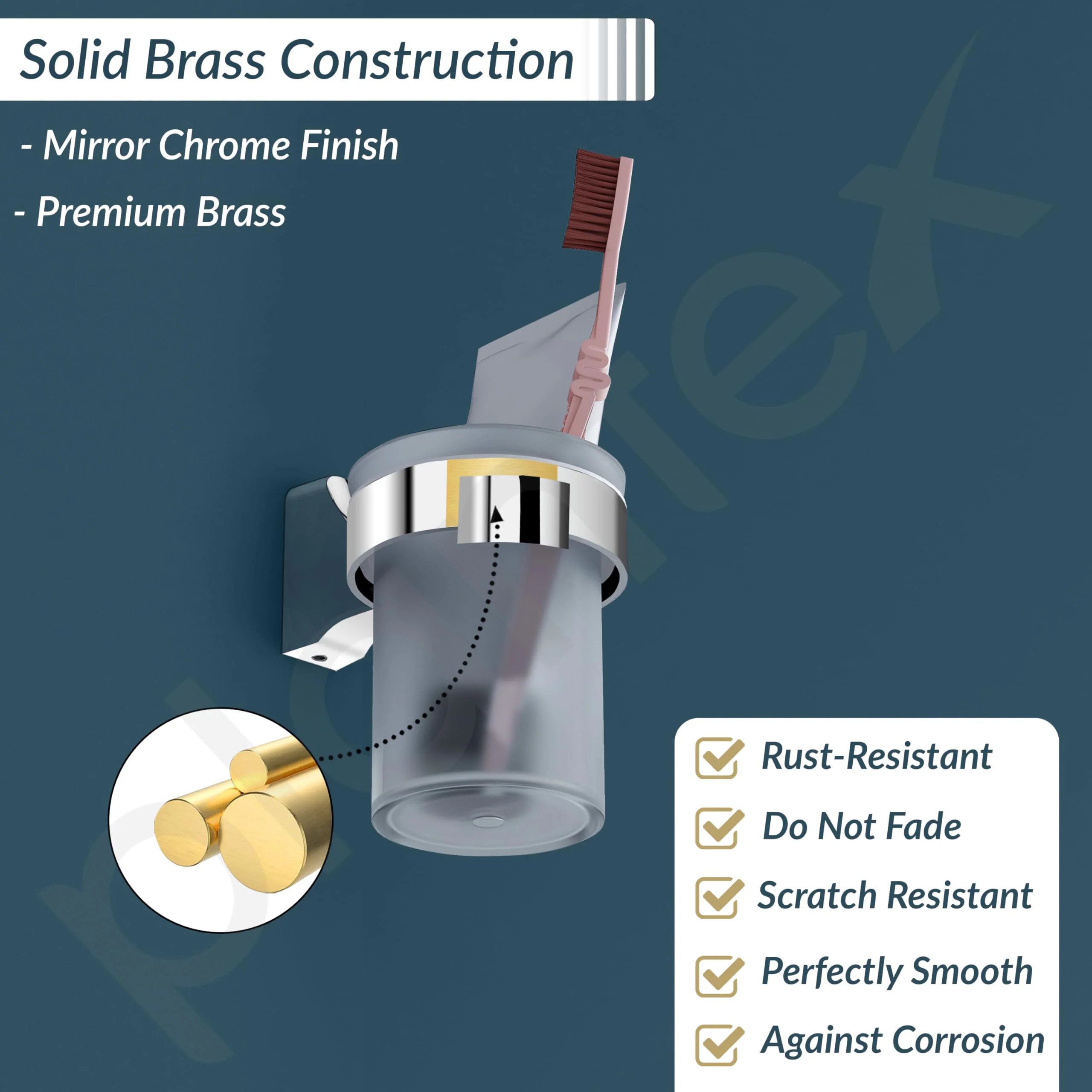 Plantex Rich Brass Bathroom Accessories - Unique Tooth Brush Holder/Tumbler Holder/Toothpaste Holder(Chrome) - Image 2