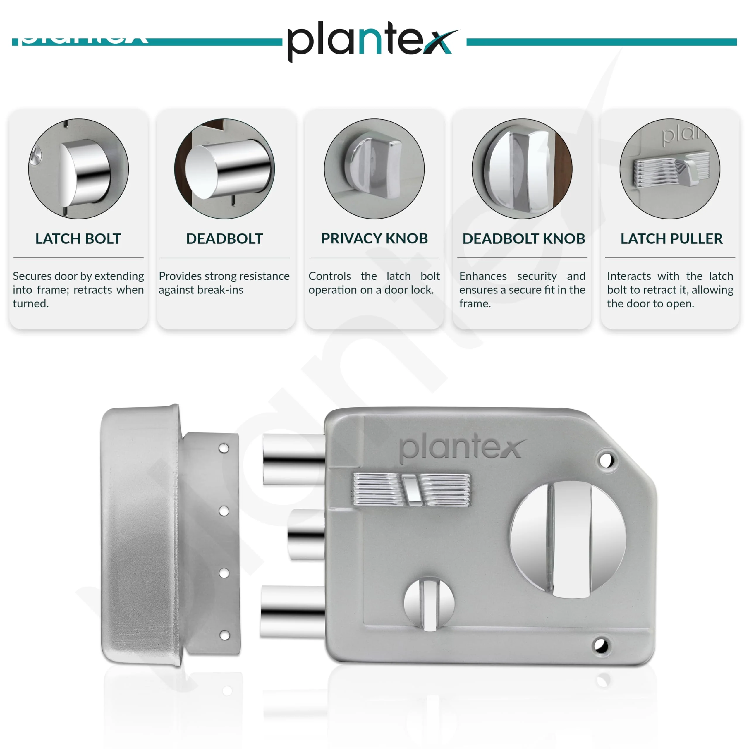 Plantex Rim Lock for Main Door - Heavy Duty With 4 Keys - Suitable for Inside Opening Wooden Doors - Pack of 1 (Satin) - Image 3