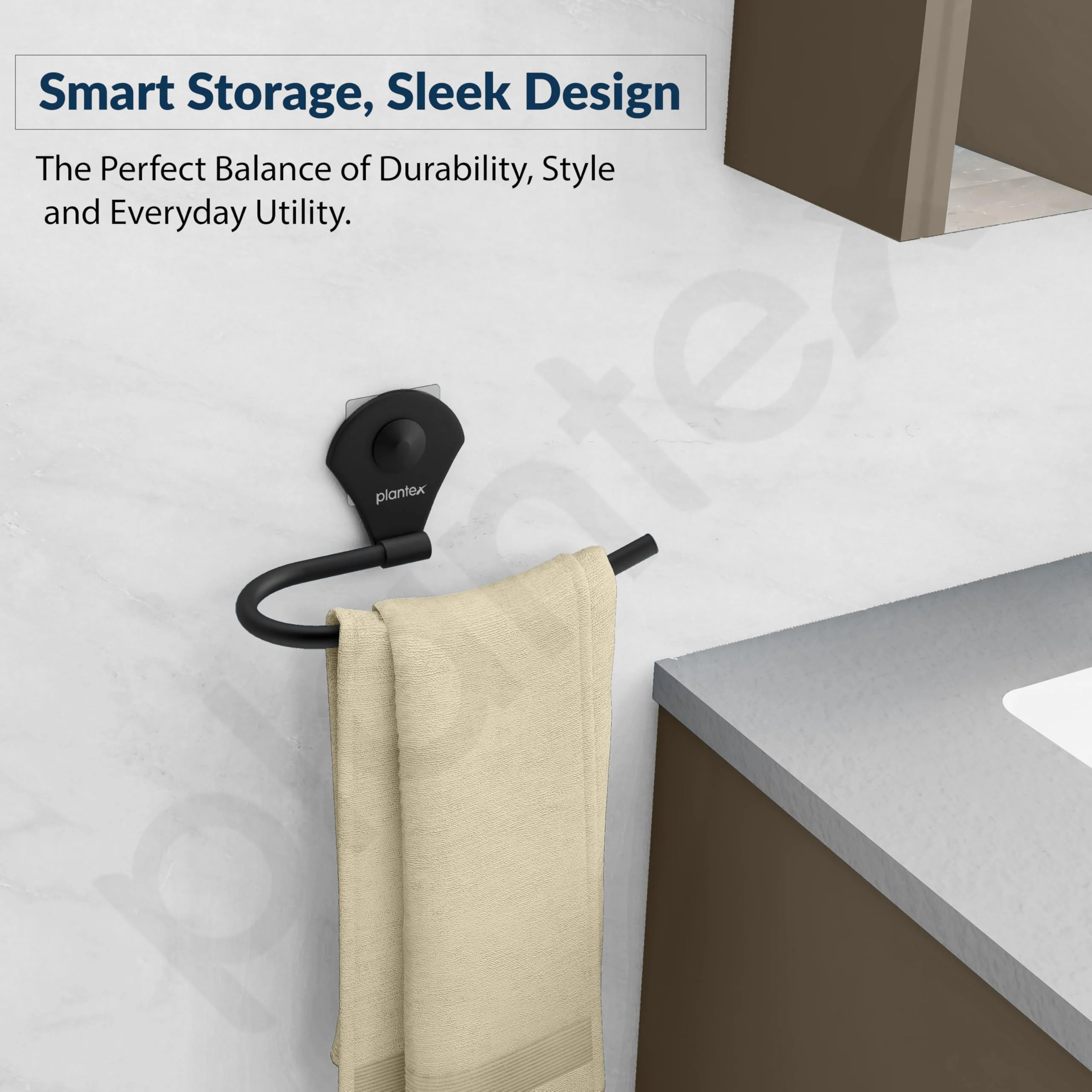 Plantex Royal Self Adhesive Stainless Steel Napkin Ring/Towel Ring/Napkin Holder/Bathroom Accessories (Black, Powder Coated) - Image 6