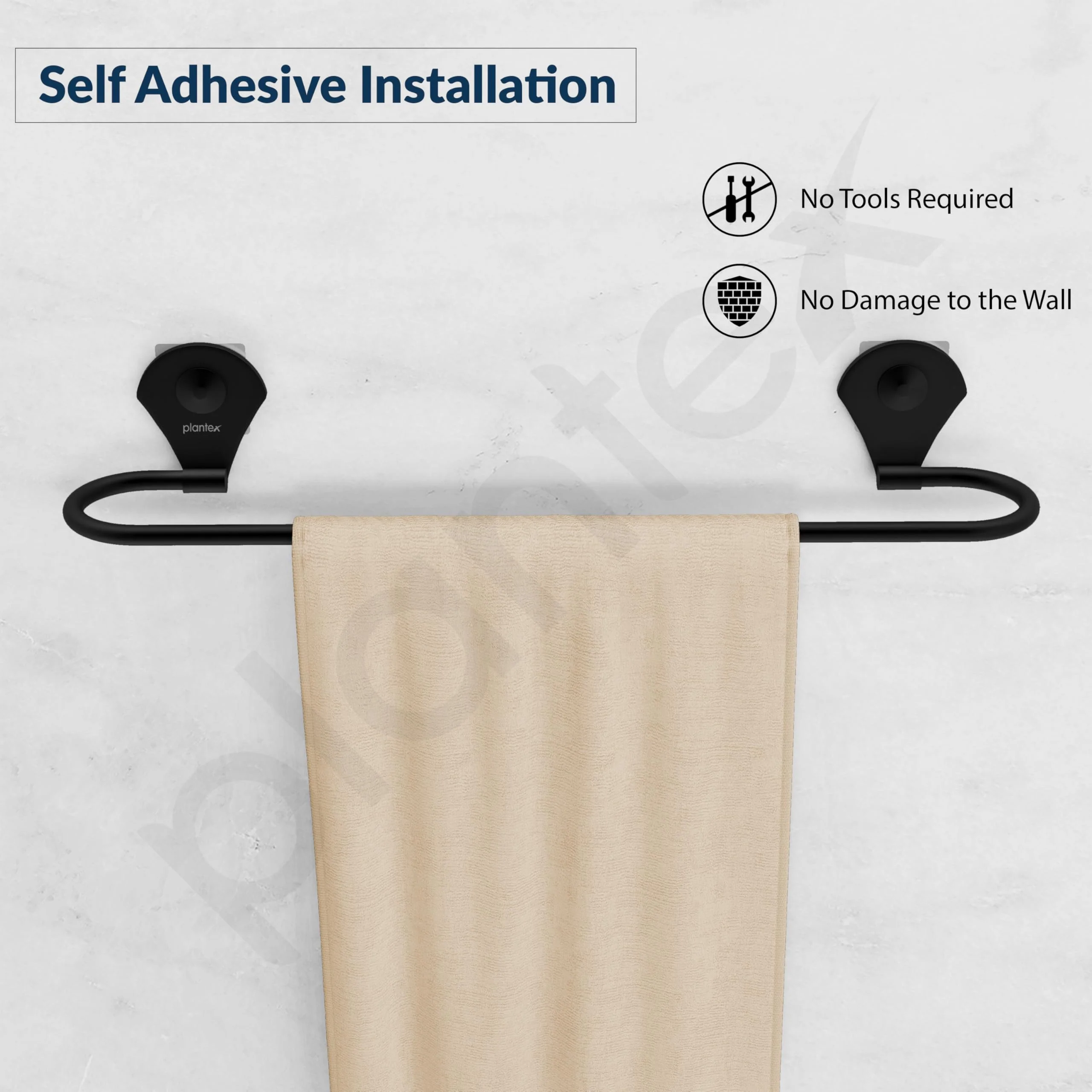 Plantex Royal Self-Adhesive Stainless Steel Single Towel Rod/Towel Bar/Towel Holder/Towel Hanger for Bathroom/Bathroom Accessories - 24 Inch (Black, Powder Coated) - Image 4