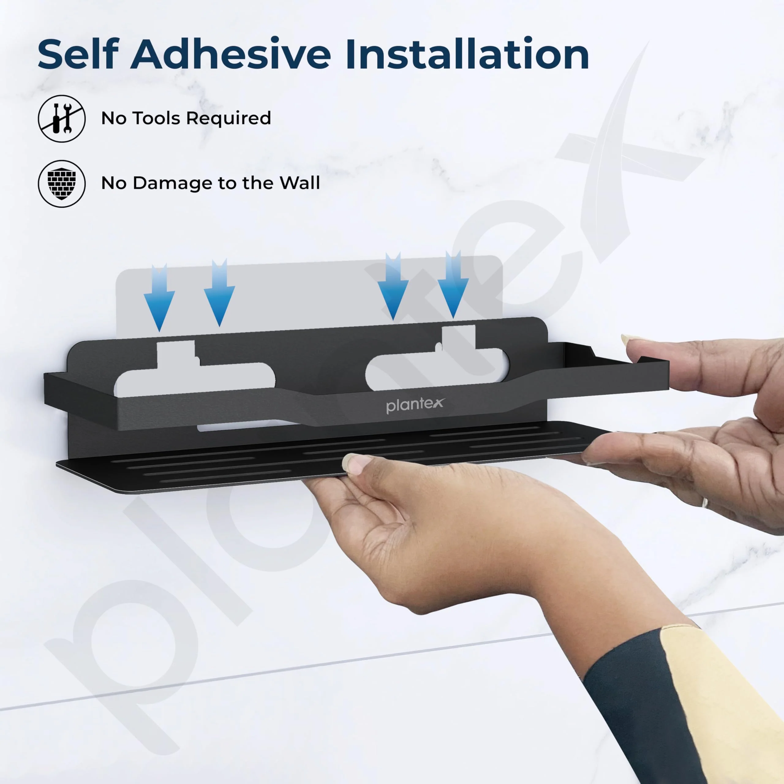 Plantex Self Adhesive Bathroom Shelf/Stainless Steel Bathroom Organiser/Wall Adhesive Shelf/No Drill Bathroom Shelves/Kitchen Organizer-Pack of 1(12x4 Inch, Black) - Image 4