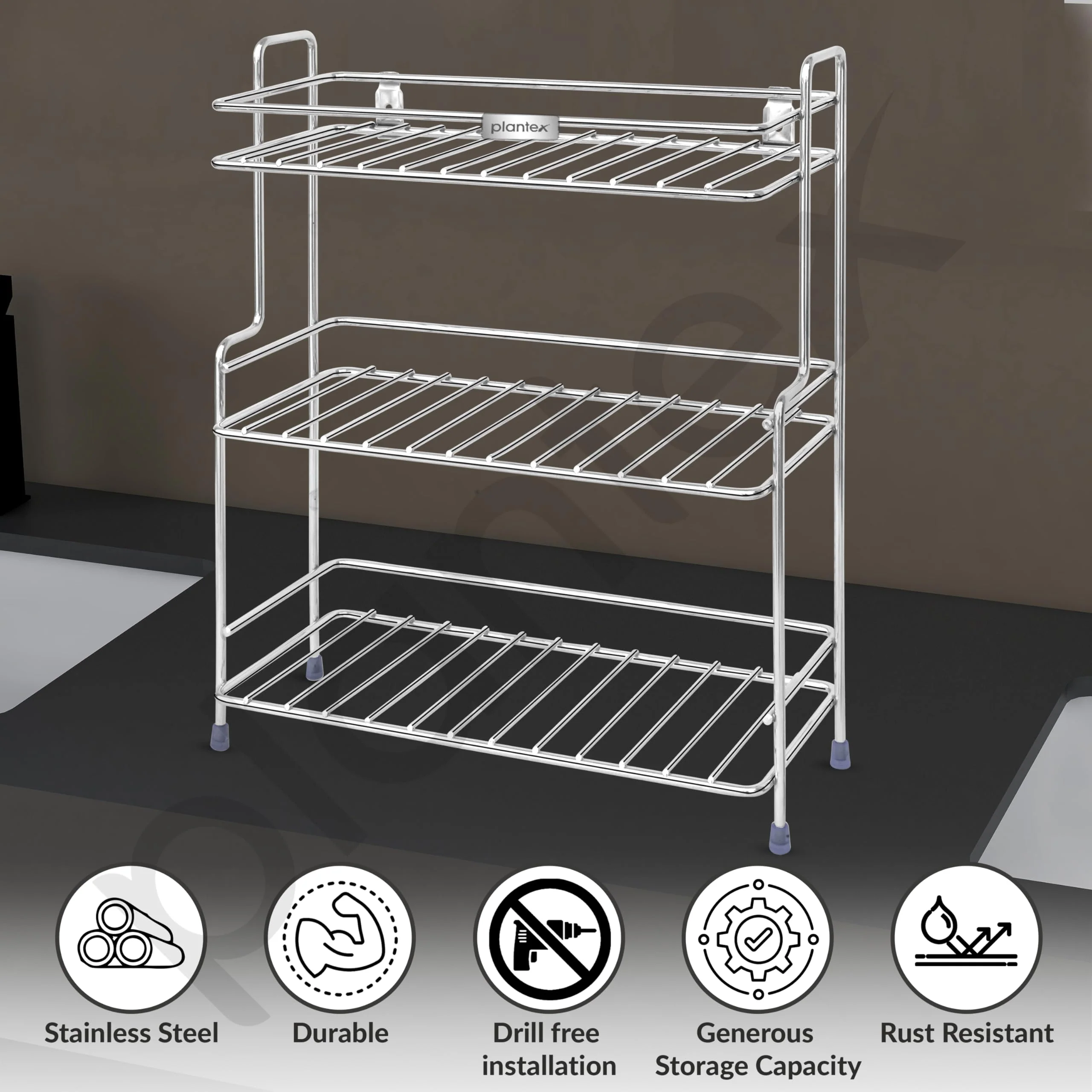 Plantex Self Adhesive Stainless Steel Bathroom Shelf/Multipurpose Organizer/Kitchen Rack and Shelf/Bathroom Stand (Chrome-Silver) - Image 2
