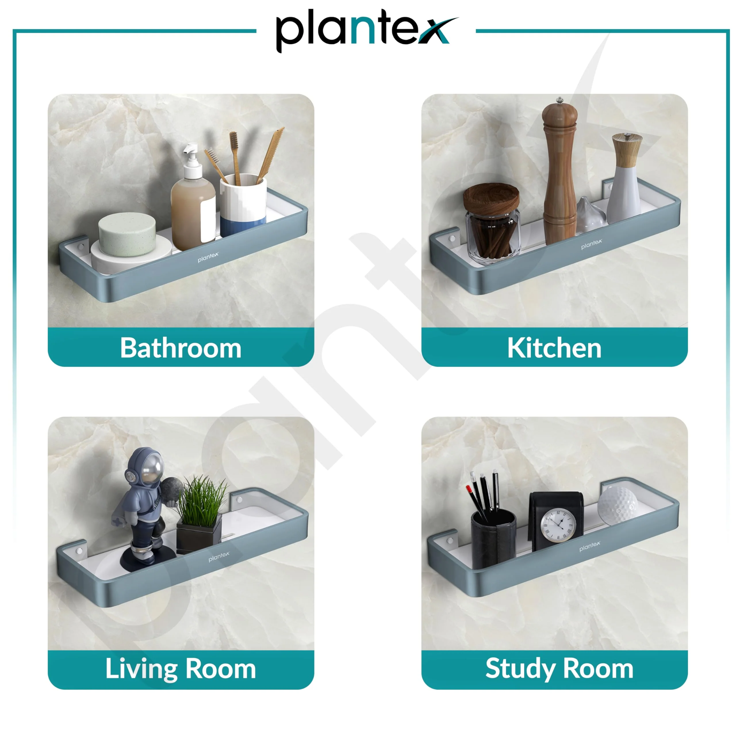 Plantex Shelf for Bathroom/Aluminium and Acrylic Multipurpose Shelf/15x5 inch Shelf for Home/Office/Hotel - Pack of 1 (Grey and Milky White) - Image 7