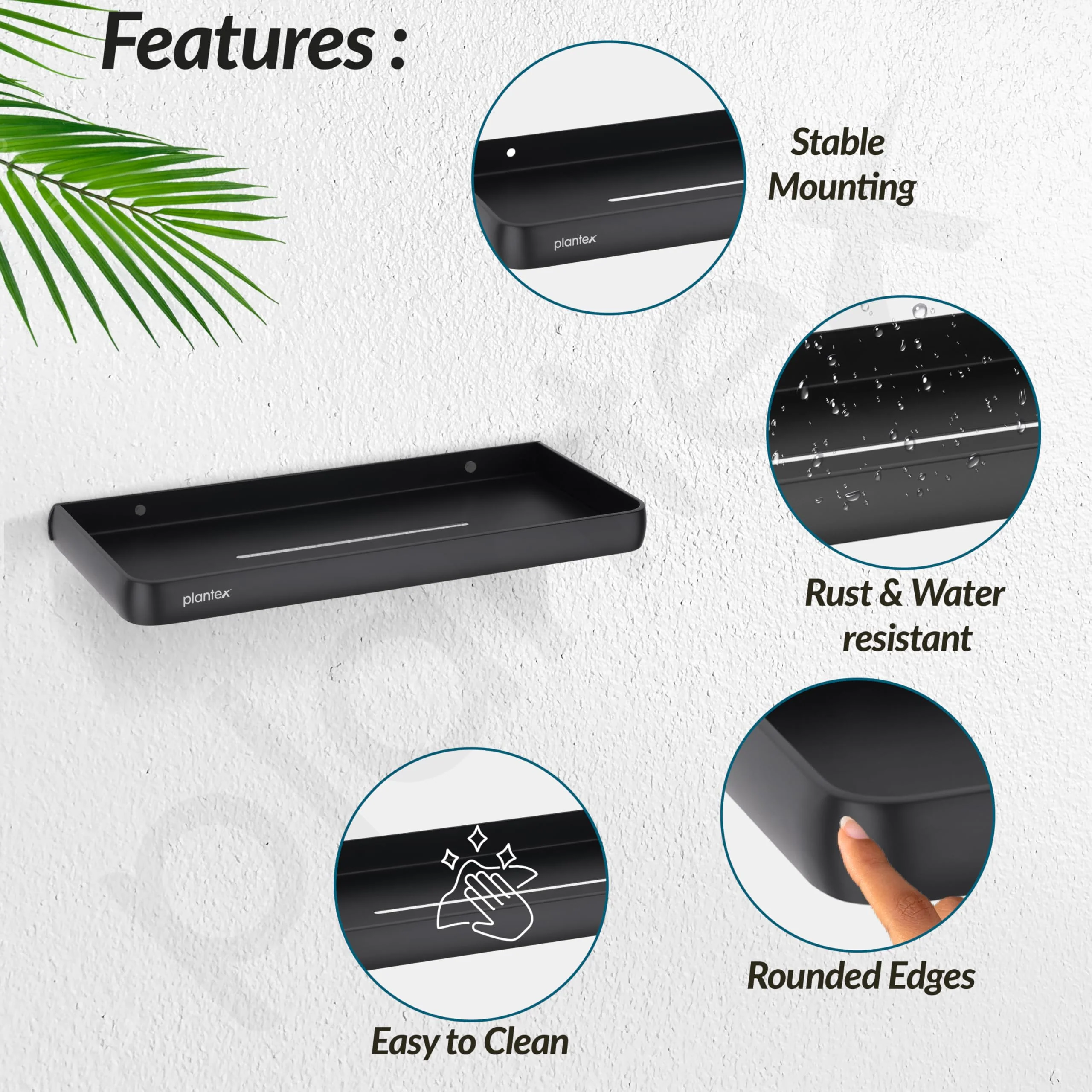 Plantex Shelf for Bathroom/Multipurpose Self Adhesive Shelf/12x5 inch No Drill Bathroom Shelf for Home/Office/Hotel - Pack of 1 (1502, Black) - Image 2