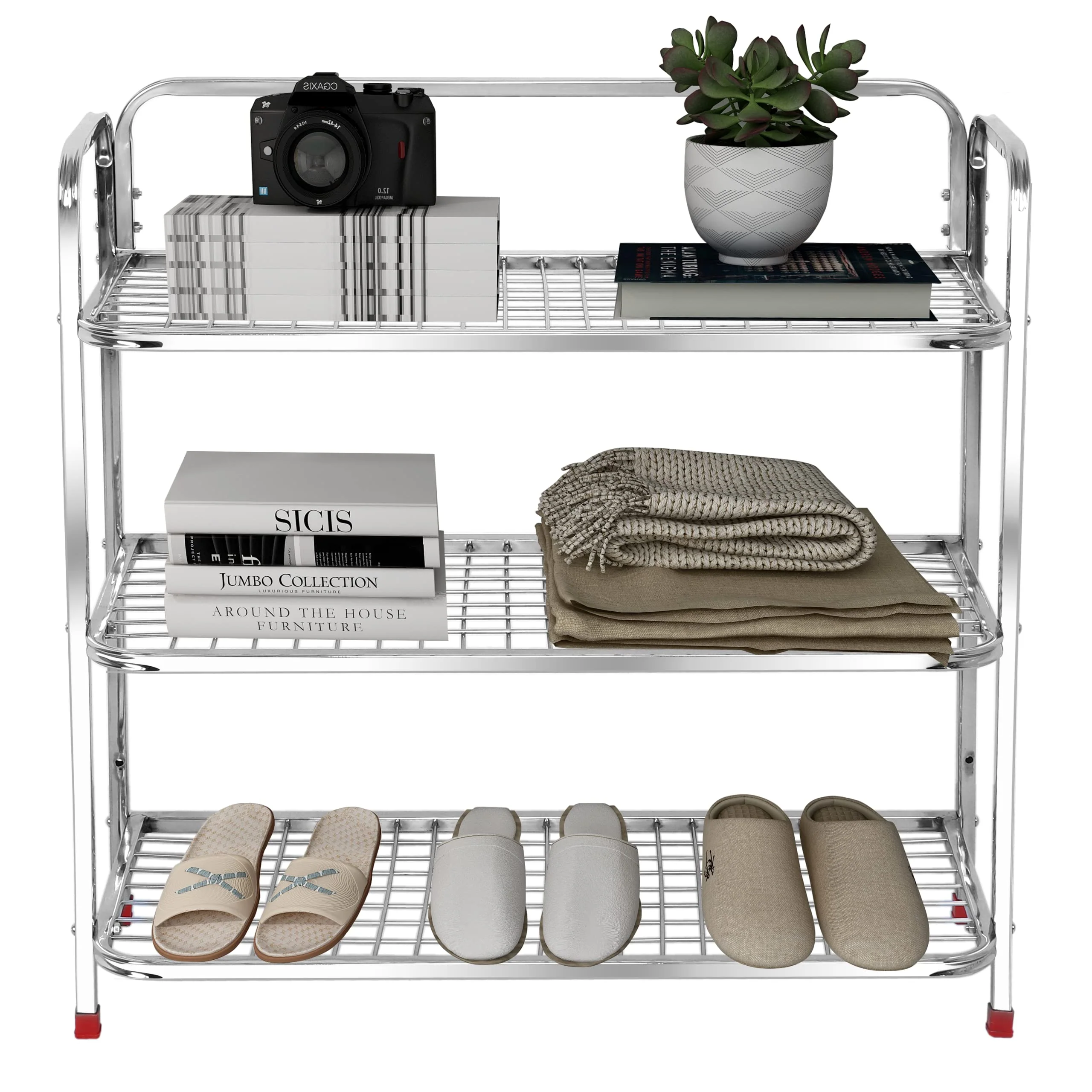 Plantex Shoe Stand for Home|Steel Shoe Rack for Home|Shoe Organiser|Rack for Shoes|Mini Shoe Rack Cover 3 Layer (Silver) - Image 6