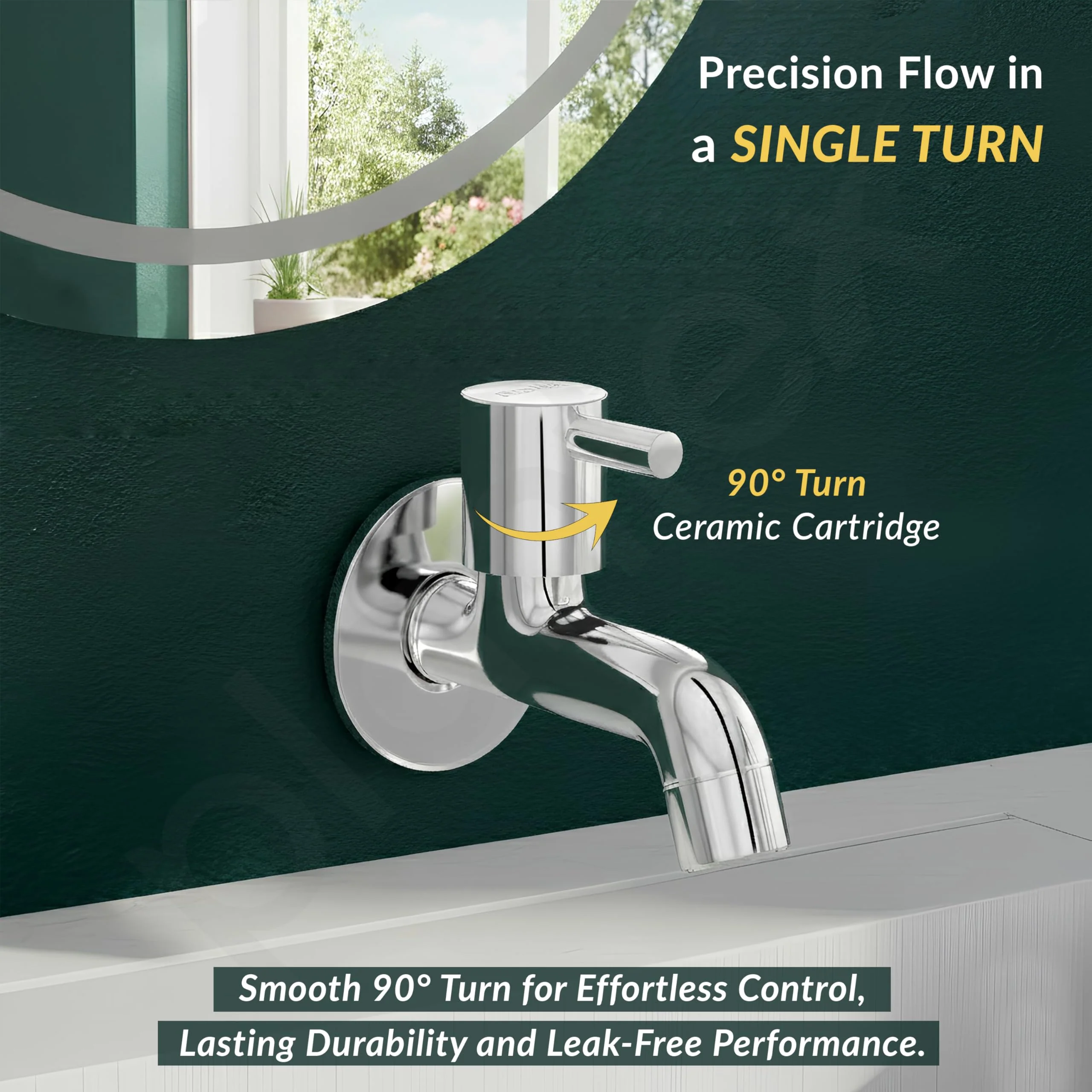 Plantex Short Body Bib Tap for Bathroom with Water-Saving Aerator/Wall Mount Bib Cock with Wall Flange and Teflon Tape/Brass Spindle Basin Tap for Home (MKS-1271-Mirror Chrome) - Image 5