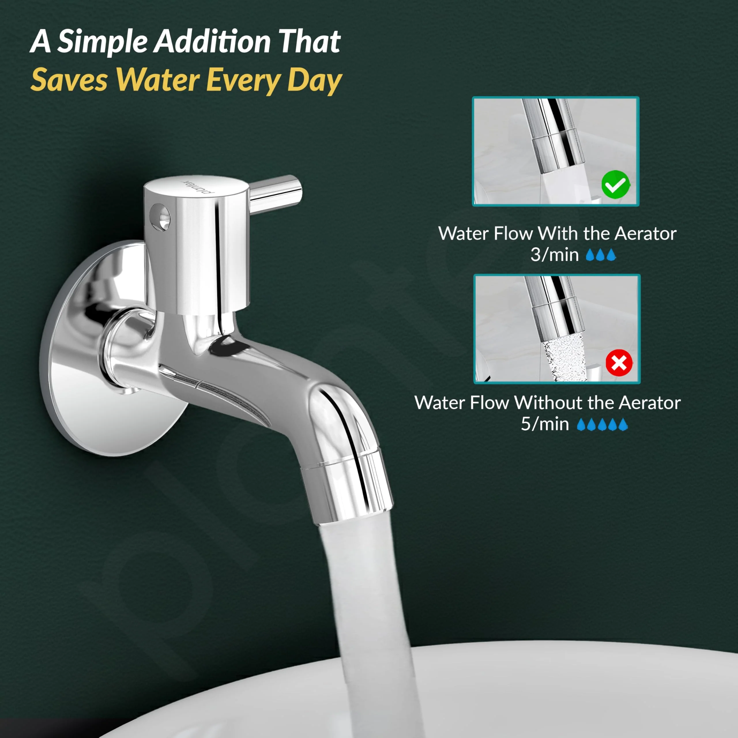 Plantex Short Body Bib Tap for Bathroom with Water-Saving Aerator/Wall Mount Bib Cock with Wall Flange and Teflon Tape/Brass Spindle Basin Tap for Home (MKS-1271-Mirror Chrome) - Image 7
