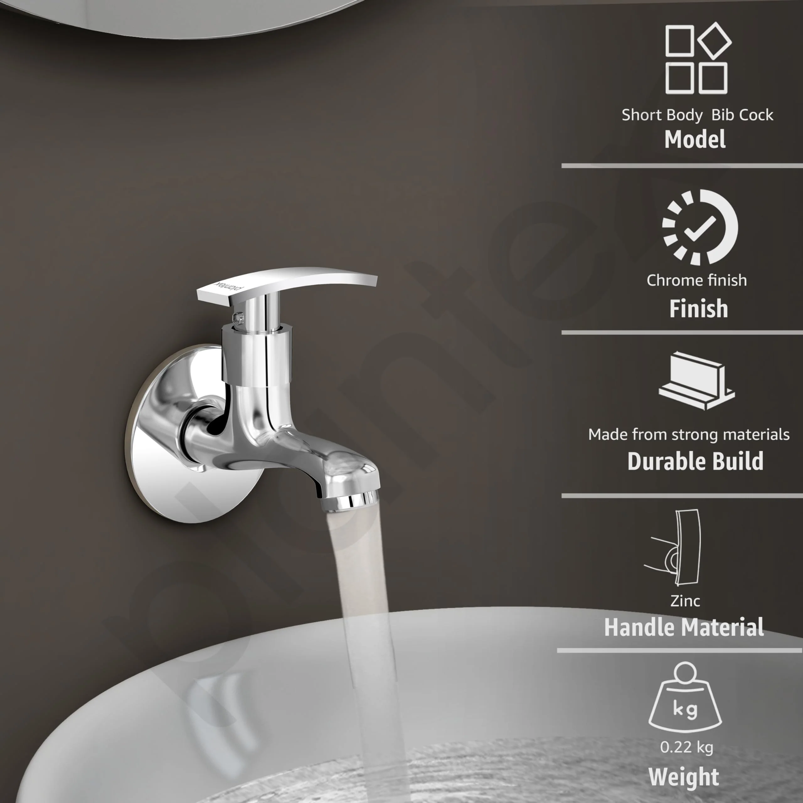 Plantex Single Lever Bib Cock Water Tap for Bathroom with Wall Flange and Teflon Tape/Wash Basin Tap for Home/Tap for Bathroom with Water Saving Aerator-(Samar-Chrome) - Image 2
